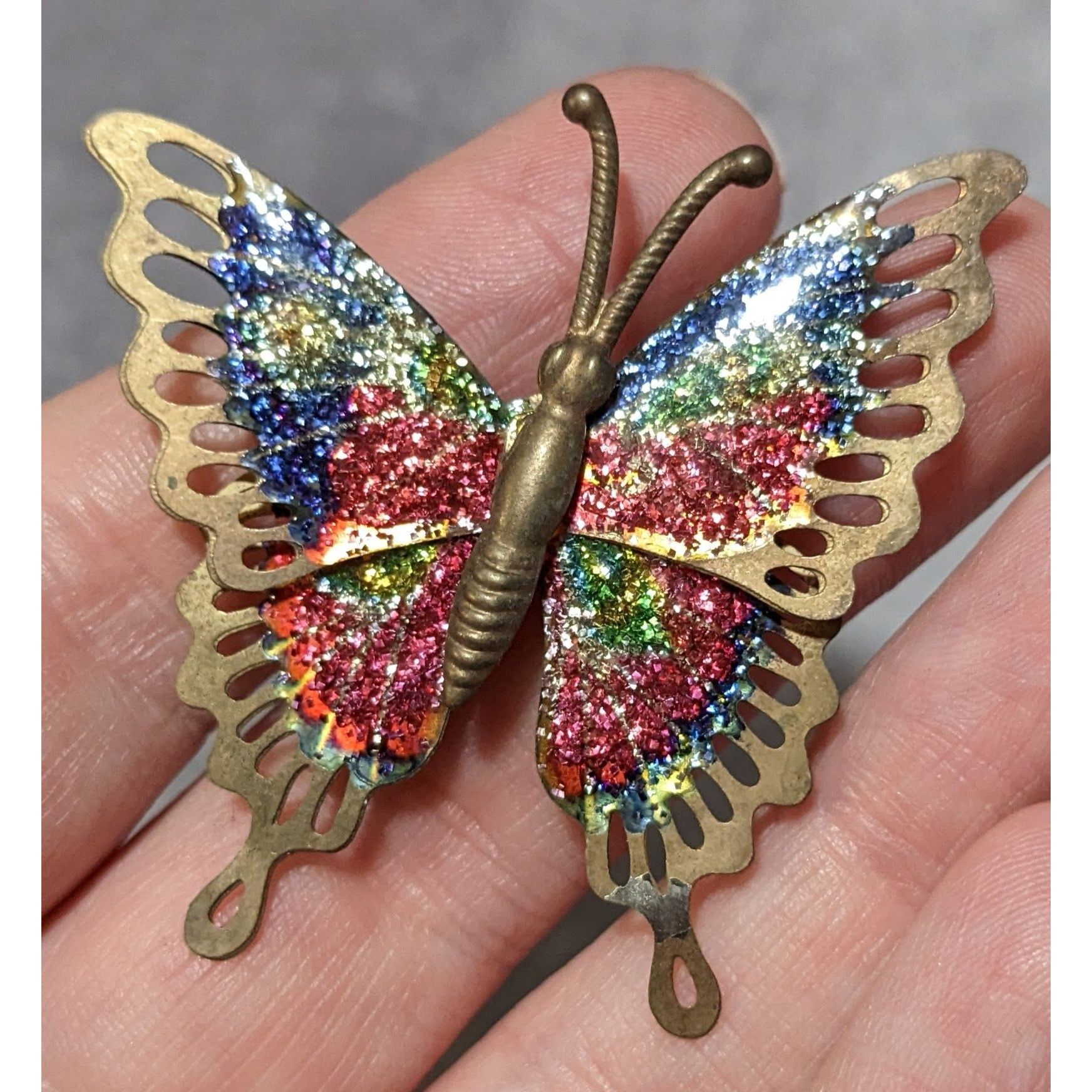 Other Vintage Gold Tone Rainbow Glitter Butterfly Brooch Size ONE SIZE - 5 Thumbnail