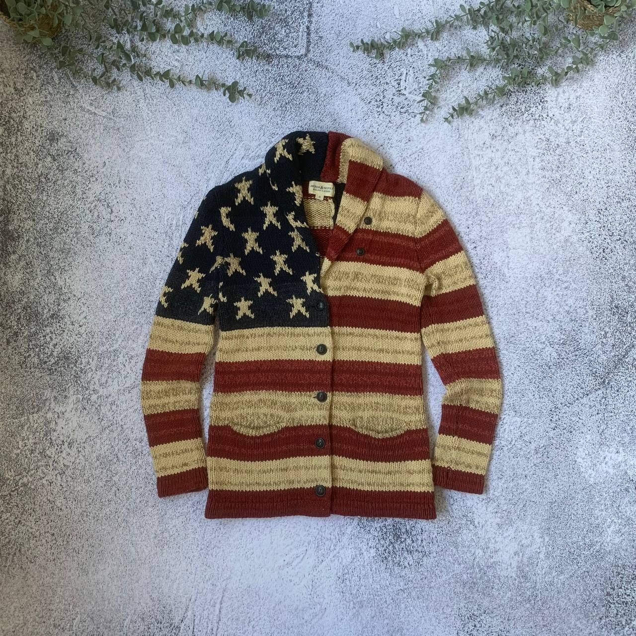 image of Denim And Supply Ralph Laurent Knited American Flag Cardigan, Men's (Size Small)