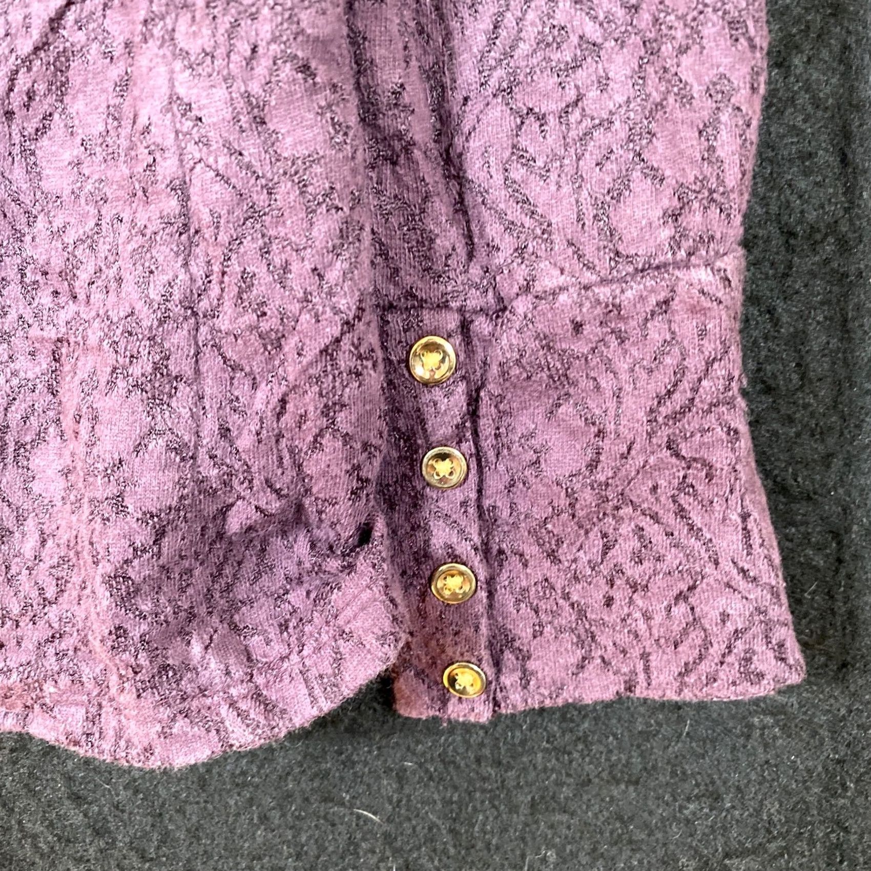 Loft LOFT Purple Floral Jacquard Long Sleeve Boat Neck Button Sweater M Womens Pullover Casual Workwear Size M / US 6-8 / IT 42-44 - 6 Thumbnail