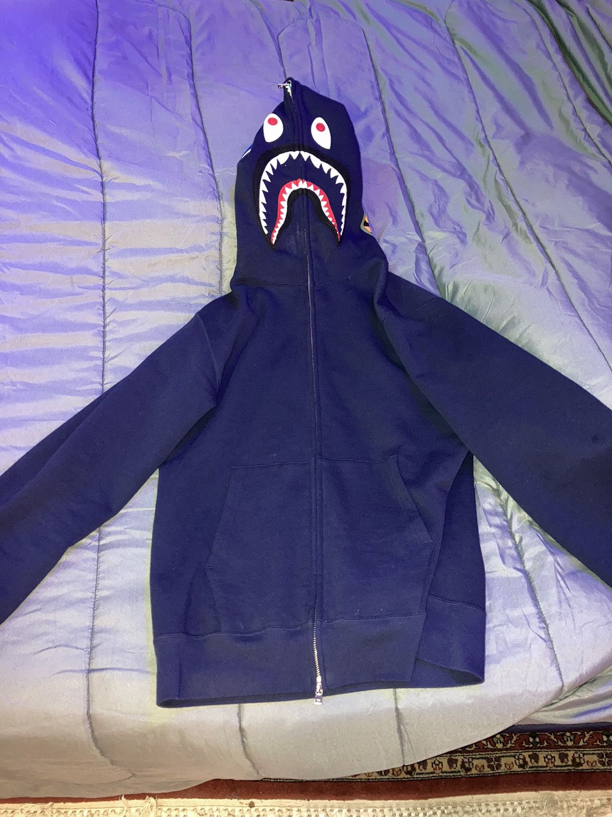 Image of Bape Shark Full Zip Hoodie in Navy, Men's (Size XL)