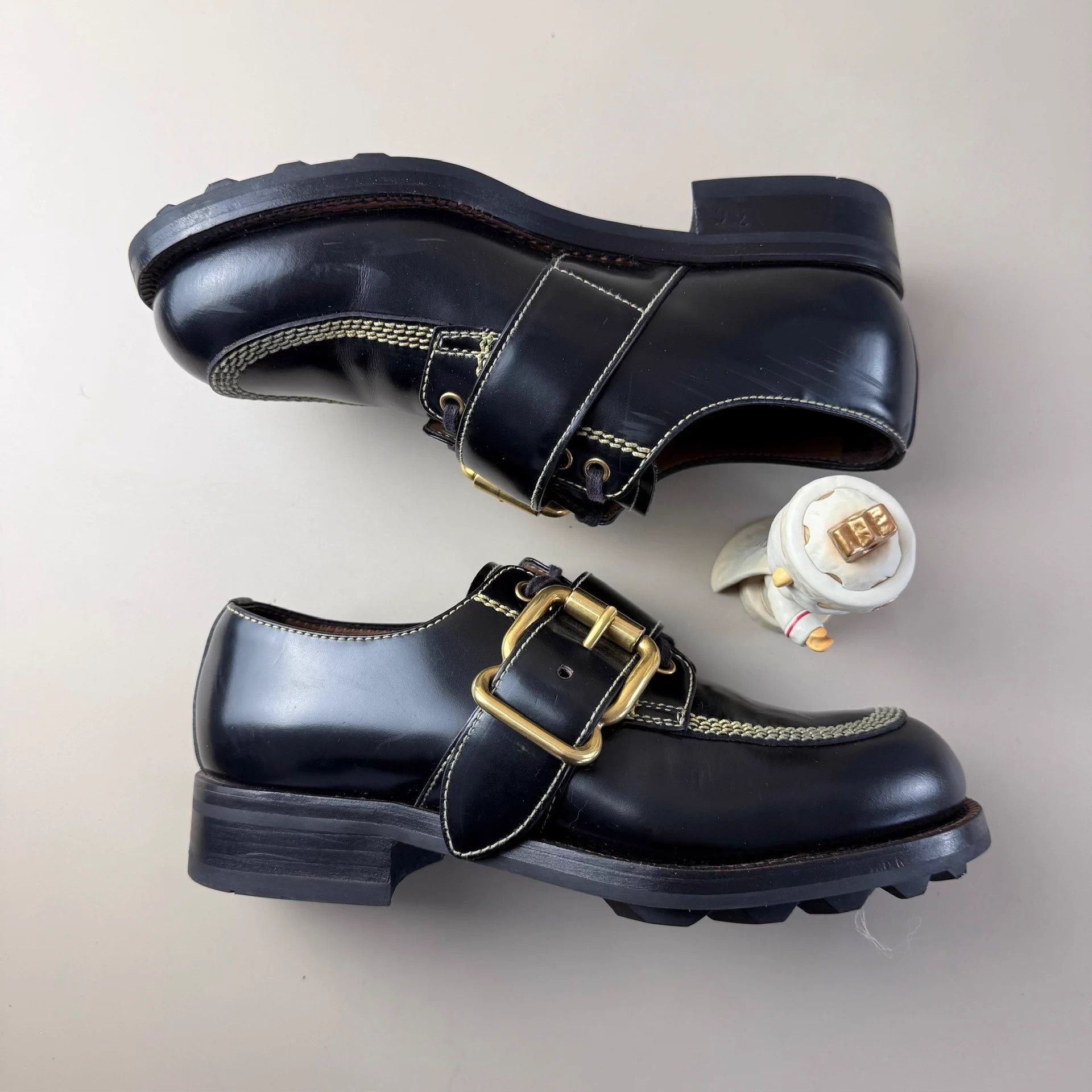 Prada Prada Black Gold Lock Platform Loafer 37 Mint Size US 6 / IT 36 - 4 Thumbnail