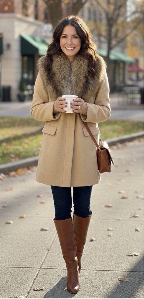 Donna Salyers Coat w/Faux Fur Collar XL Old Money Luxury