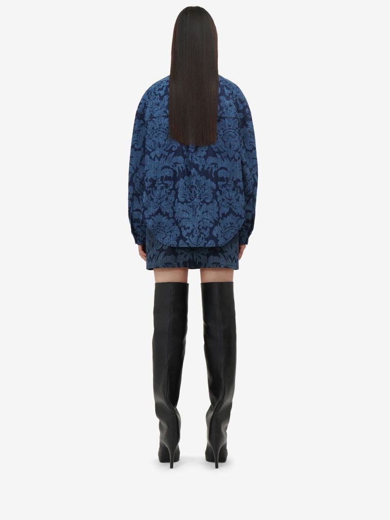 Alexander McQueen o1srvl11e0226 Damask Denim Mini Skirt In Blue Size 27" / US 4 / IT 40 - 4 Thumbnail