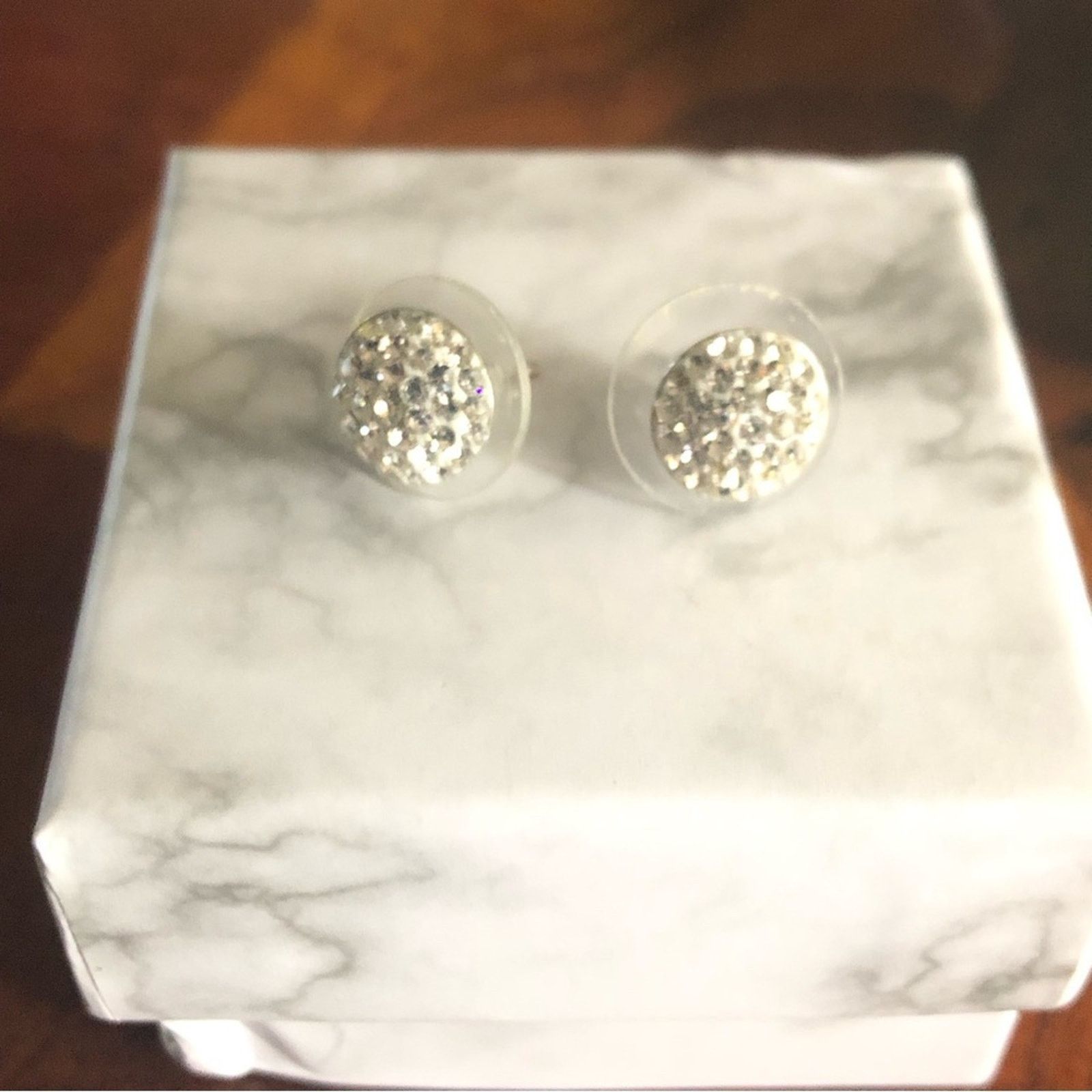 Jewelry 10mm pave rhodium plated sparkle stud post earrings Size ONE SIZE - 9 Thumbnail