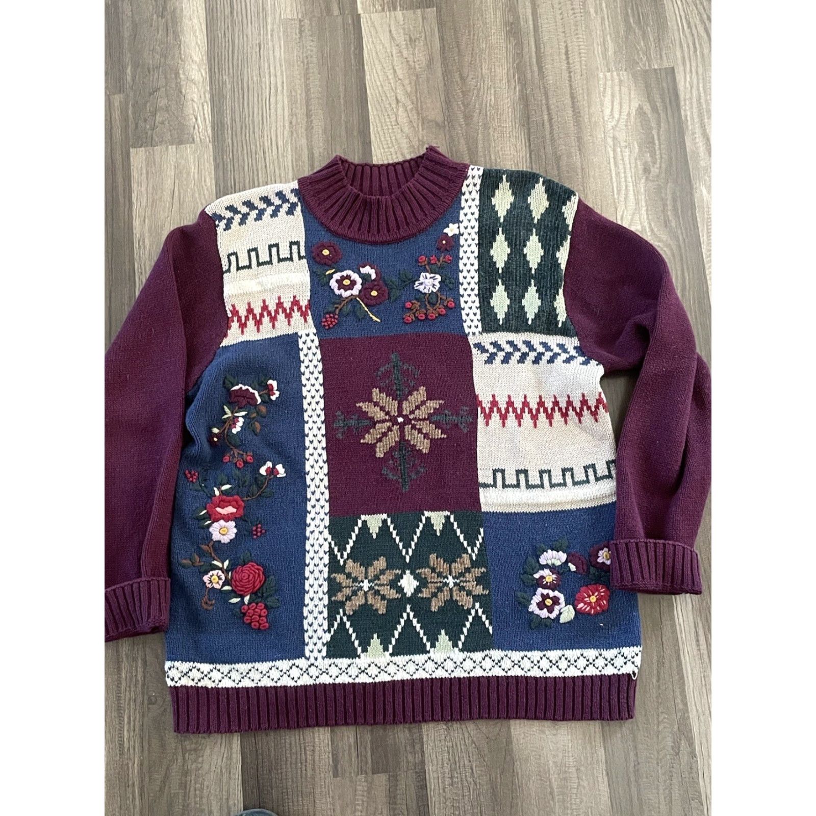 Vintage VINTAGE Alfred Dunner Sweater Womens M Crew Neck Long Sleeve Floral Embroidered Beaded Green Knit Pullover 90s Bohemian Classic Fall Winter Spring Size M / US 6-8 / IT 42-44 - 2 Thumbnail