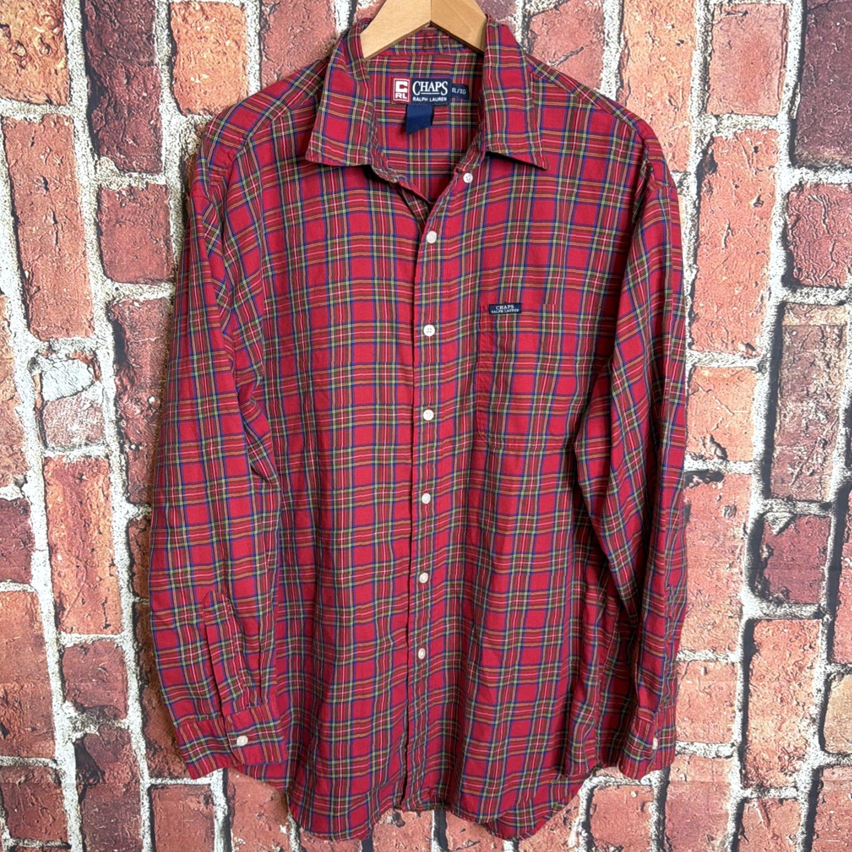 Chaps VINTAGE Chaps Ralph Lauren Shirt Button-Up Men XL Red Plaid Pocket Long Sleeve Button-Down Collar Size US XL / EU 56 / 4 - 2 Thumbnail