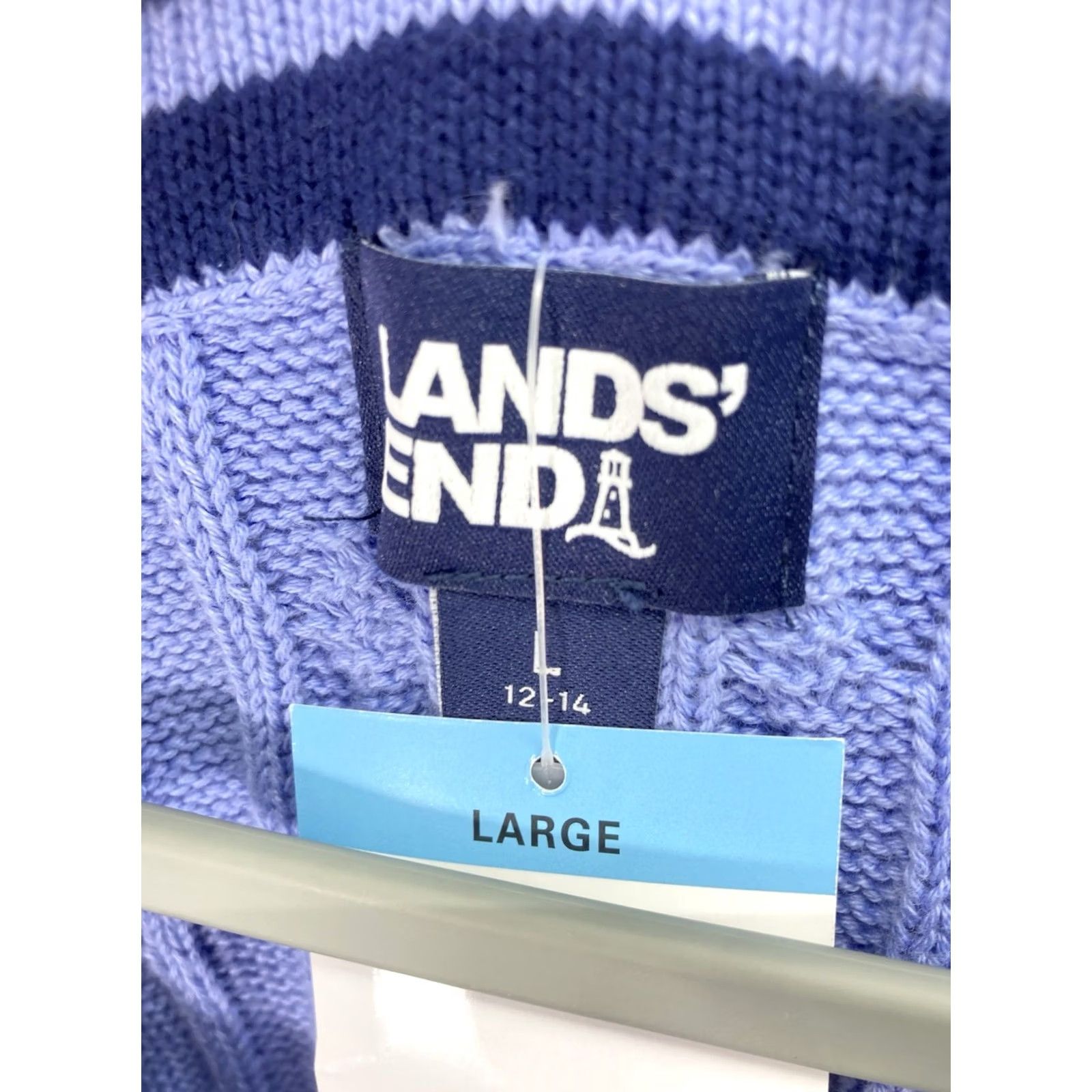 Lands' End Lands' End V Neck Cable Sweater Women Large Blue Long Sleeve Pullover Cotton NWT Size L / US 10 / IT 46 - 6 Thumbnail