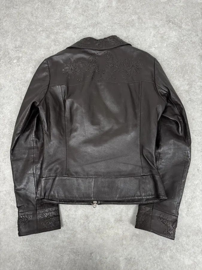 Moschino 2000s Moschino Brown Flowers Embroidery Leather Jacket Size S / US 4 / IT 40 - 4 Thumbnail