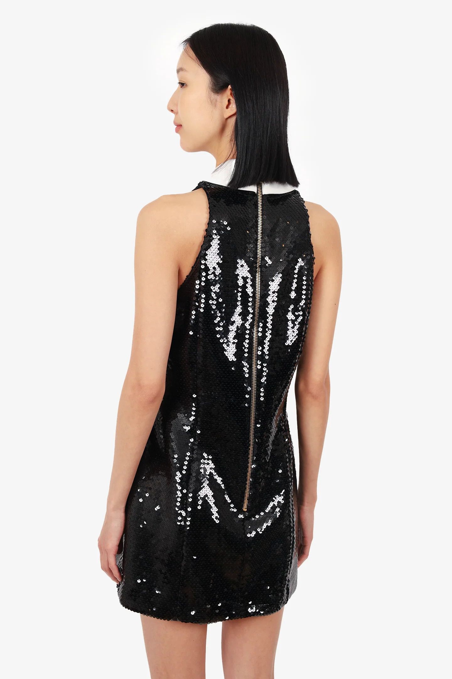 Balmain o1y0525 Sequins Mini Dress in Black/White Size S / US 4 / IT 40 - 4 Thumbnail