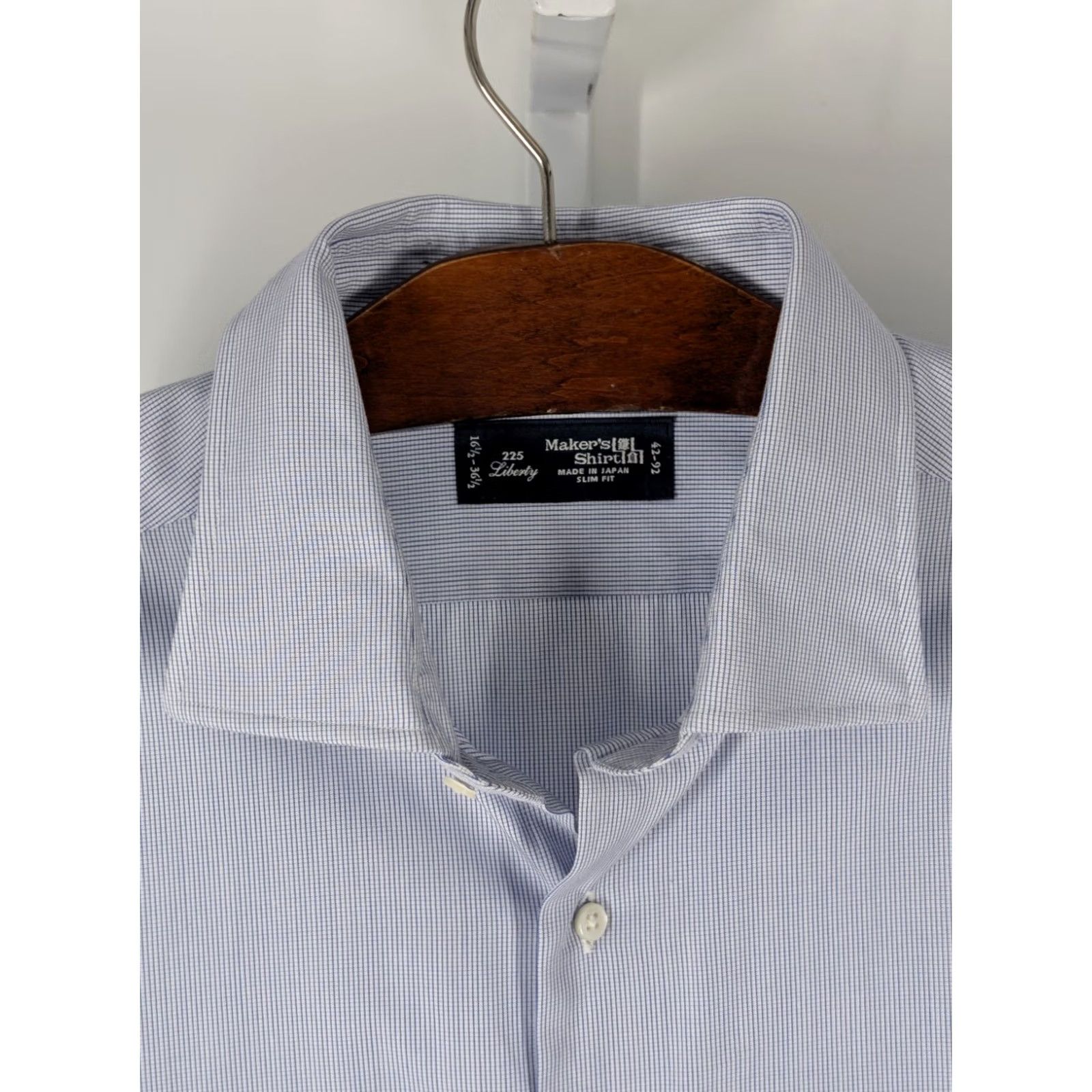 Kamakura Kamakura Shirt Liberty 225 Windowpane Blue Dress Shirt French Cuff Japan Mens 16.5 45 31in 36.5in Sleeve Size 46R - 3 Thumbnail