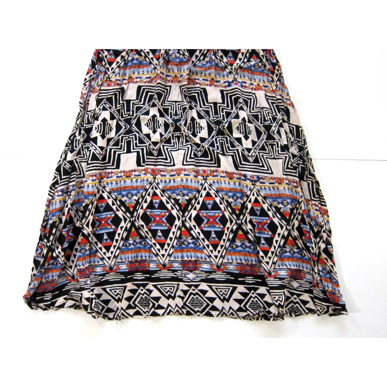 Vintage Angie Skirt Geometric Maxi Long 100% Rayon Black Orange Blue Women L Adult Small Size 36" / US 14 / IT 50 - 6 Thumbnail