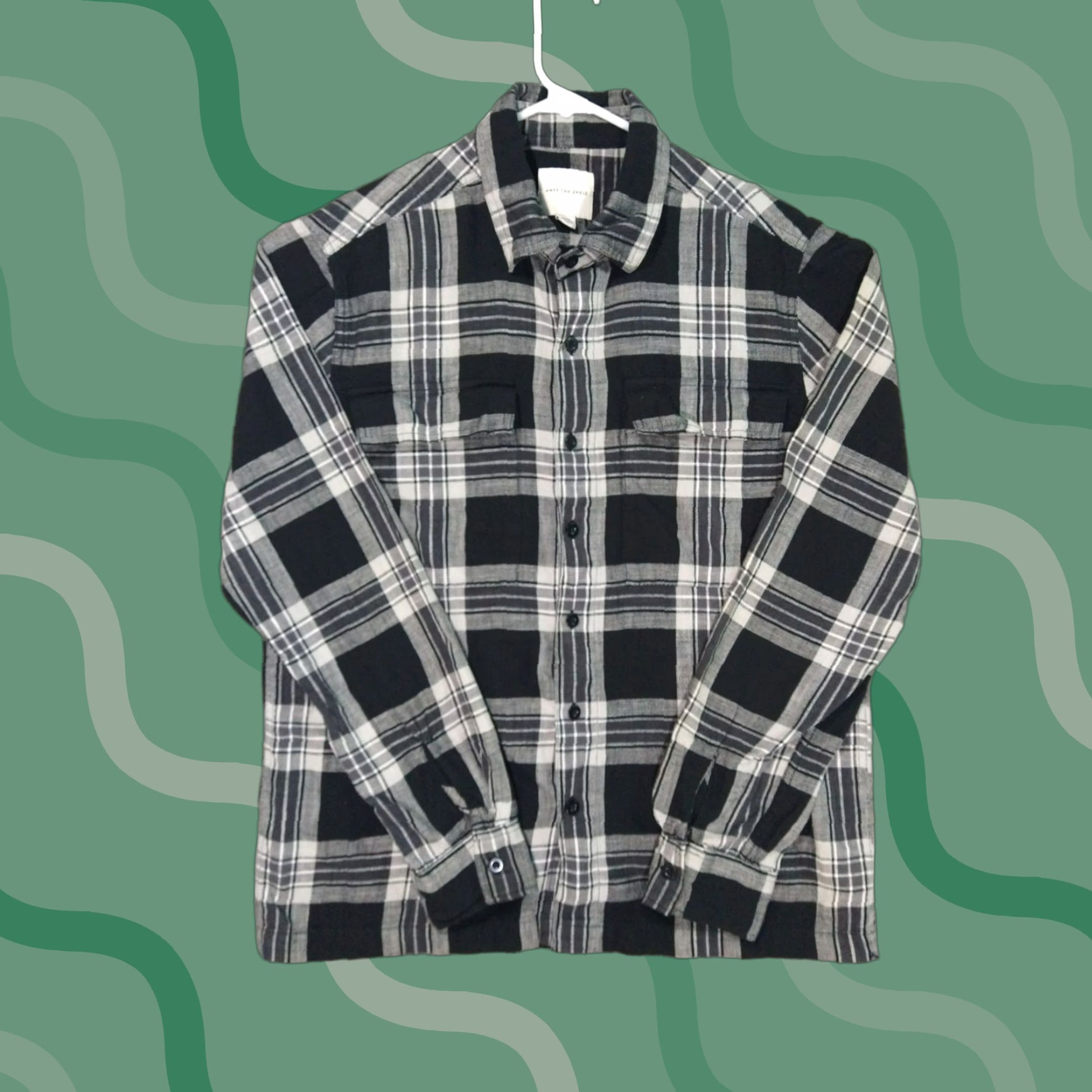 American Eagle Outfitters American Eagle Outfitters Shirt Mens Medium Gray Plaid Flannel Button-Down Cotton Size US M / EU 48-50 / 2 - 1 Thumbnail