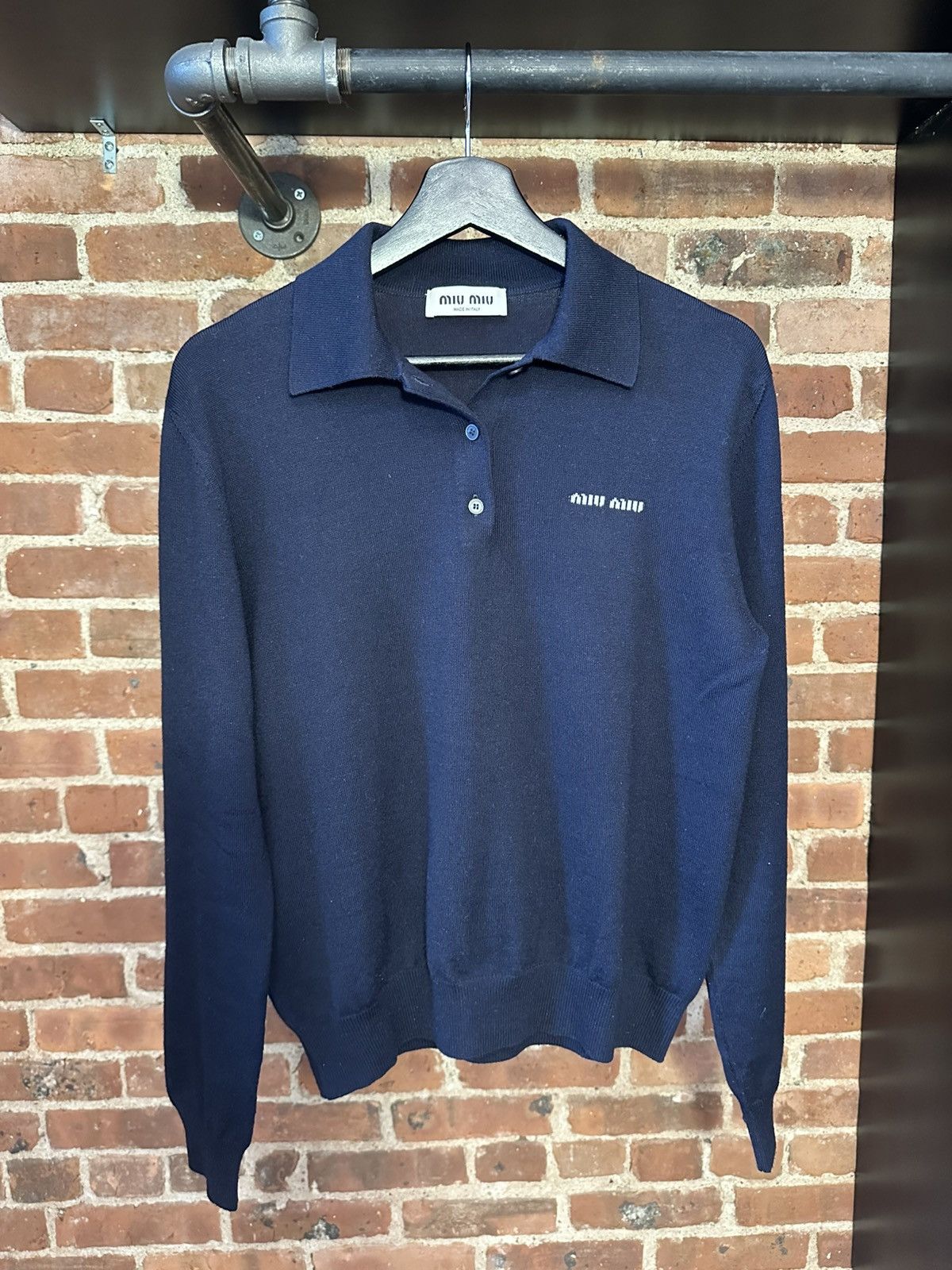 トップス prada archives knit polo navy miumiu Miu Miu Knit Polo Shirt, Size 40 IT