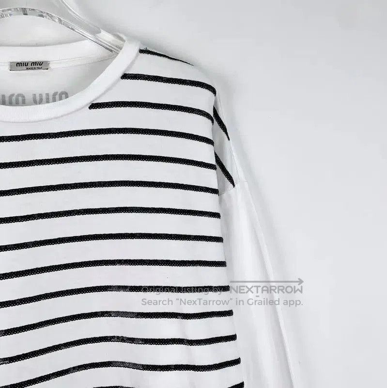 Miu Miu Miu Miu White Striped Cotton T-shirt . Size S / US 4 / IT 40 - 3 Thumbnail