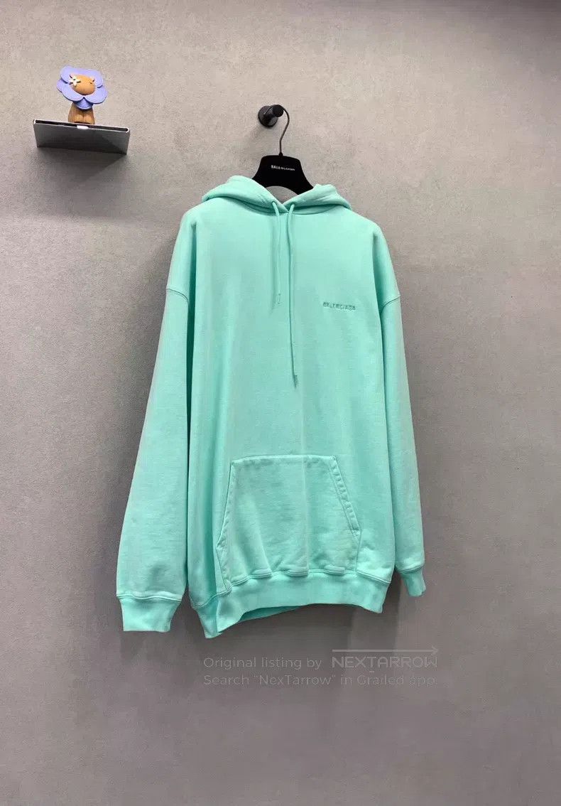 Balenciaga Balenciaga Mint Green Logo Embroidered Hooded Sweatshirt Size US M / EU 48-50 / 2 - 3 Thumbnail