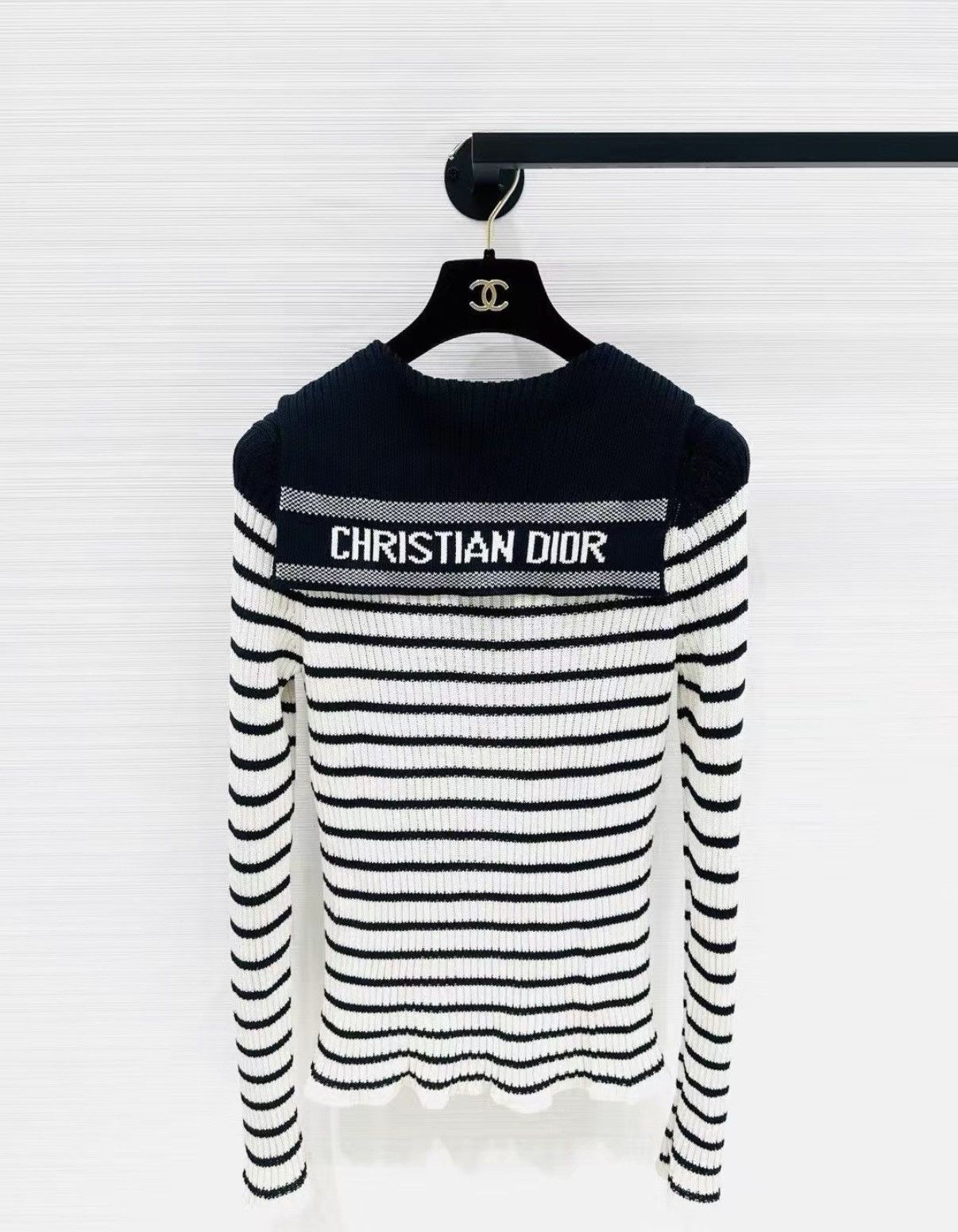 Dior Dior Black & White Striped Sailor Collar Knit Sweater J33 Size S / US 4 / IT 40 - 2 Thumbnail