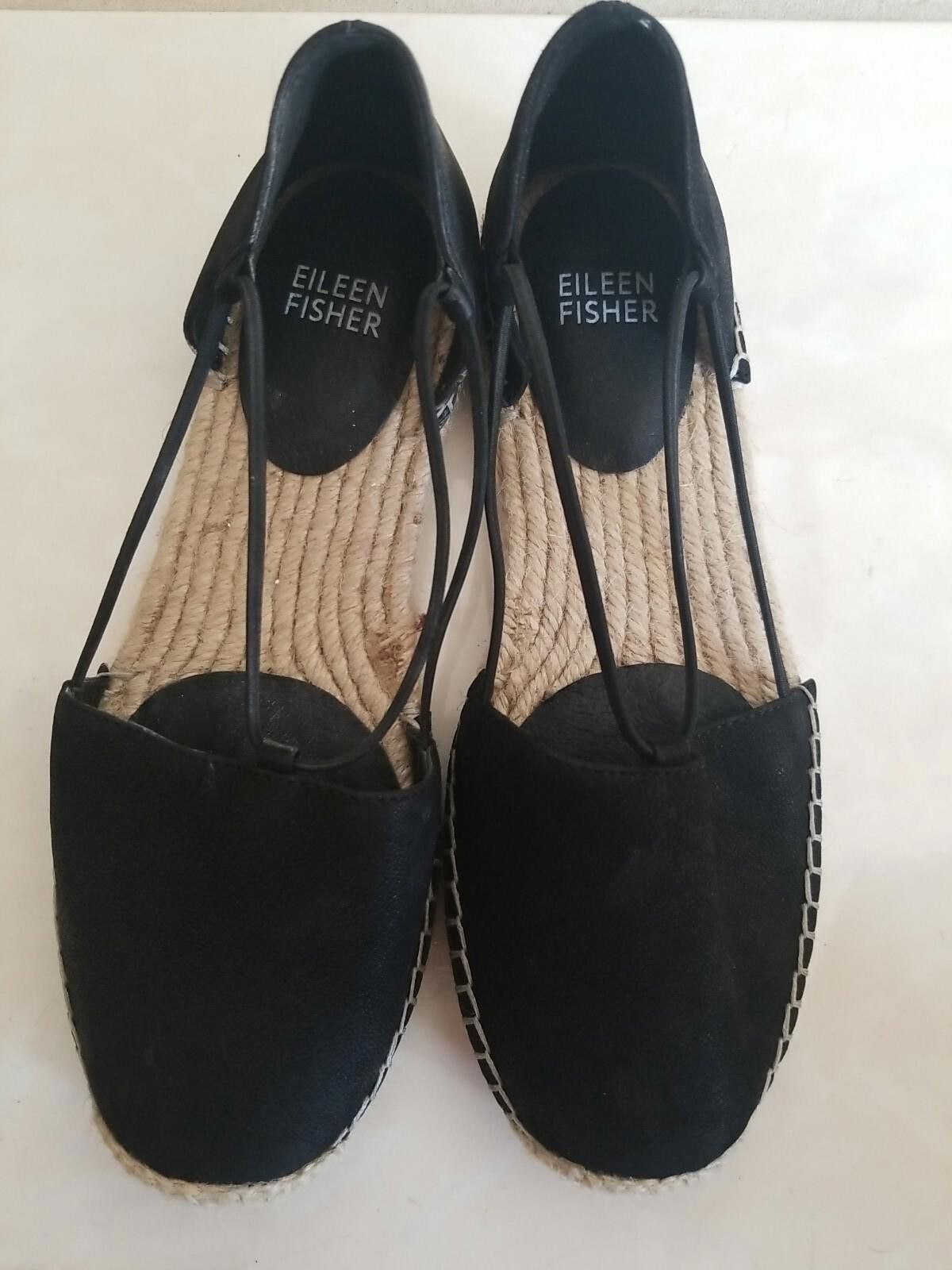 Eileen Fisher Eileen Fisher Women's 6.5 Black Leather Espadrilles Size US 6.5 / IT 36.5 - 1 Thumbnail