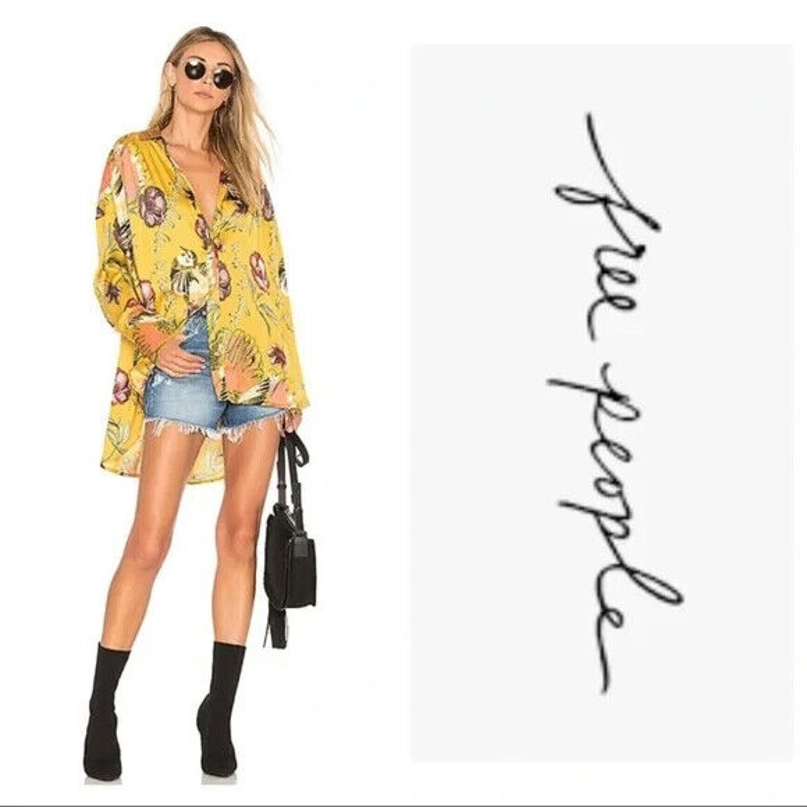 Free People FREE PEOPLE SILKY NIGHTS FLUER GOLD FLORAL LONG SLEEVE TOP Size XS / US 0-2 / IT 36-38 - 3 Thumbnail