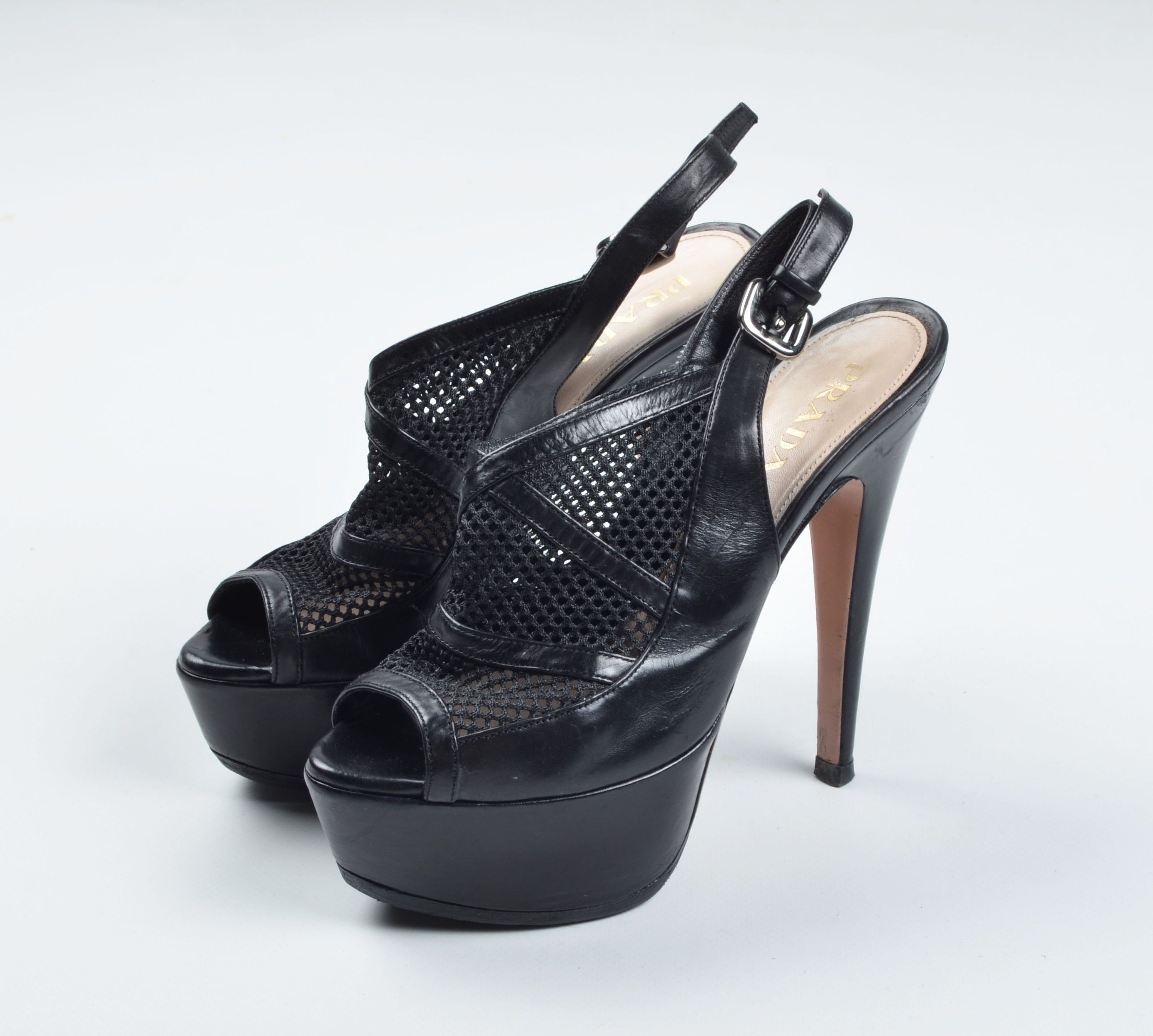 Prada PRADA 90's Mesh Peep Toe Platform Slingback Stiletto Heels Size US 6 / IT 36 - 1 Thumbnail