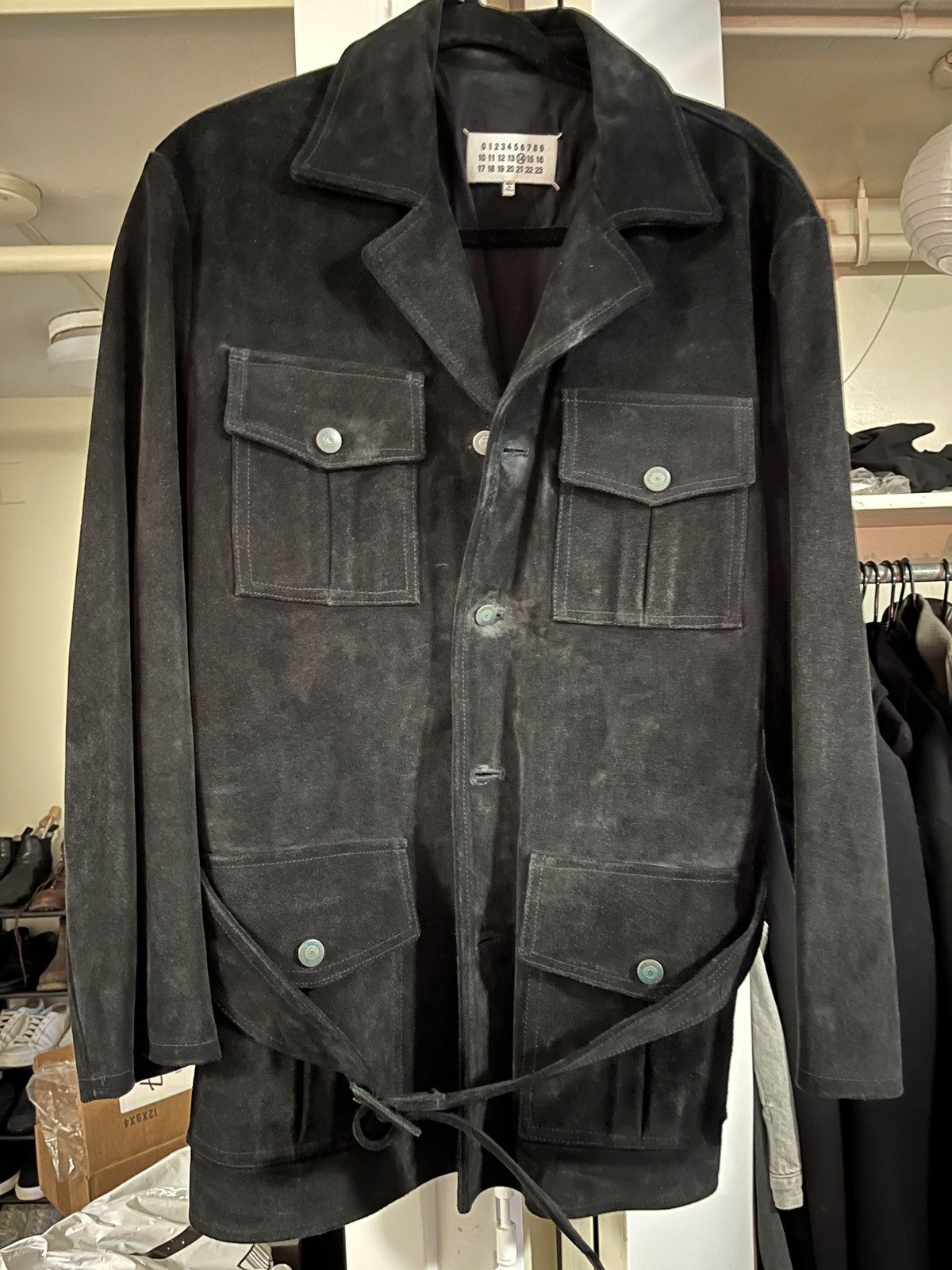 image of Maison Margiela Black Suede Safari Jacket, Men's (Size Large)