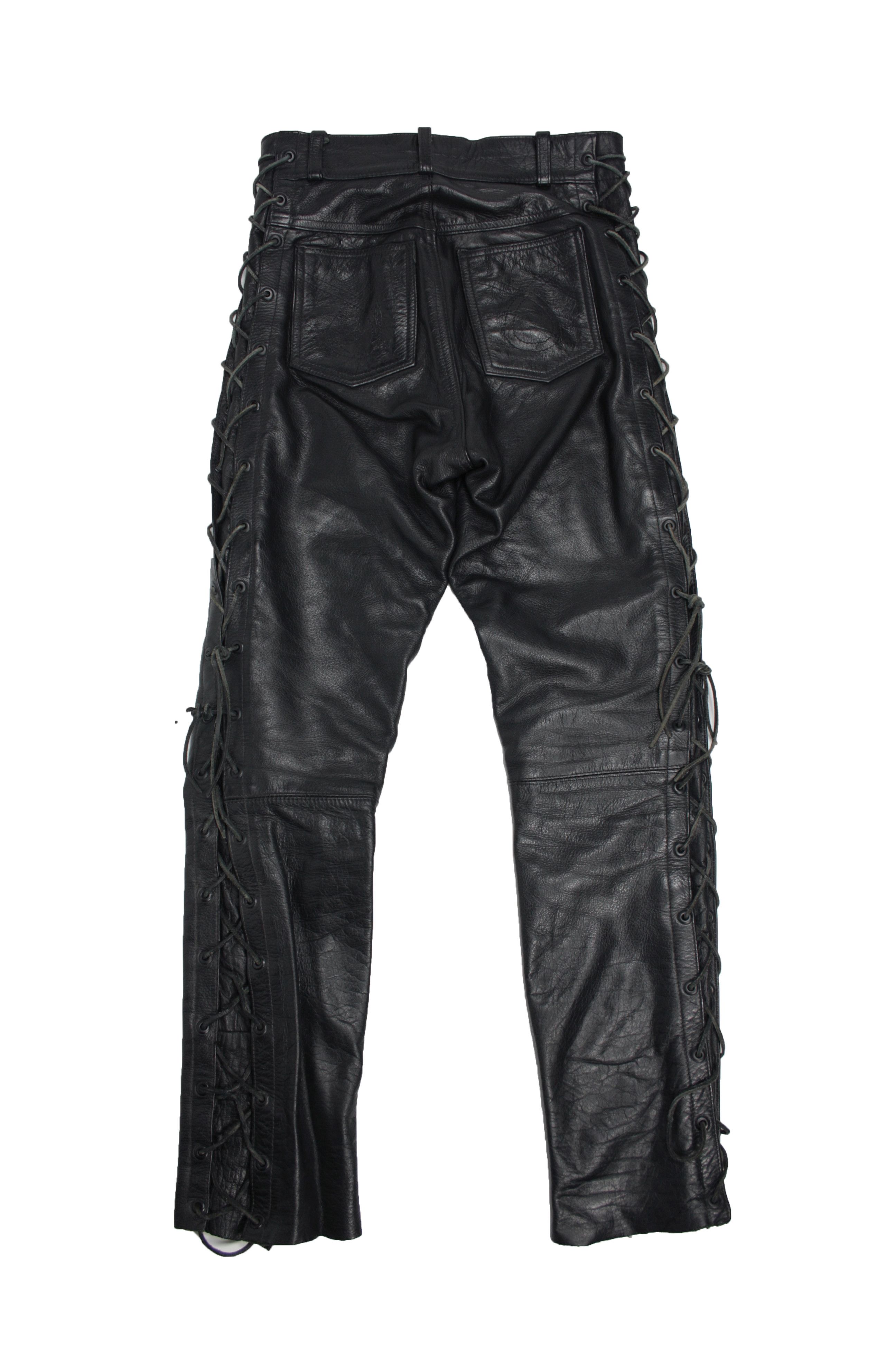 Genuine Leather × Vintage Vintage 90s Biker Riding Genuine Leather Laces Pants Size US 28 / EU 44 - 2 Thumbnail