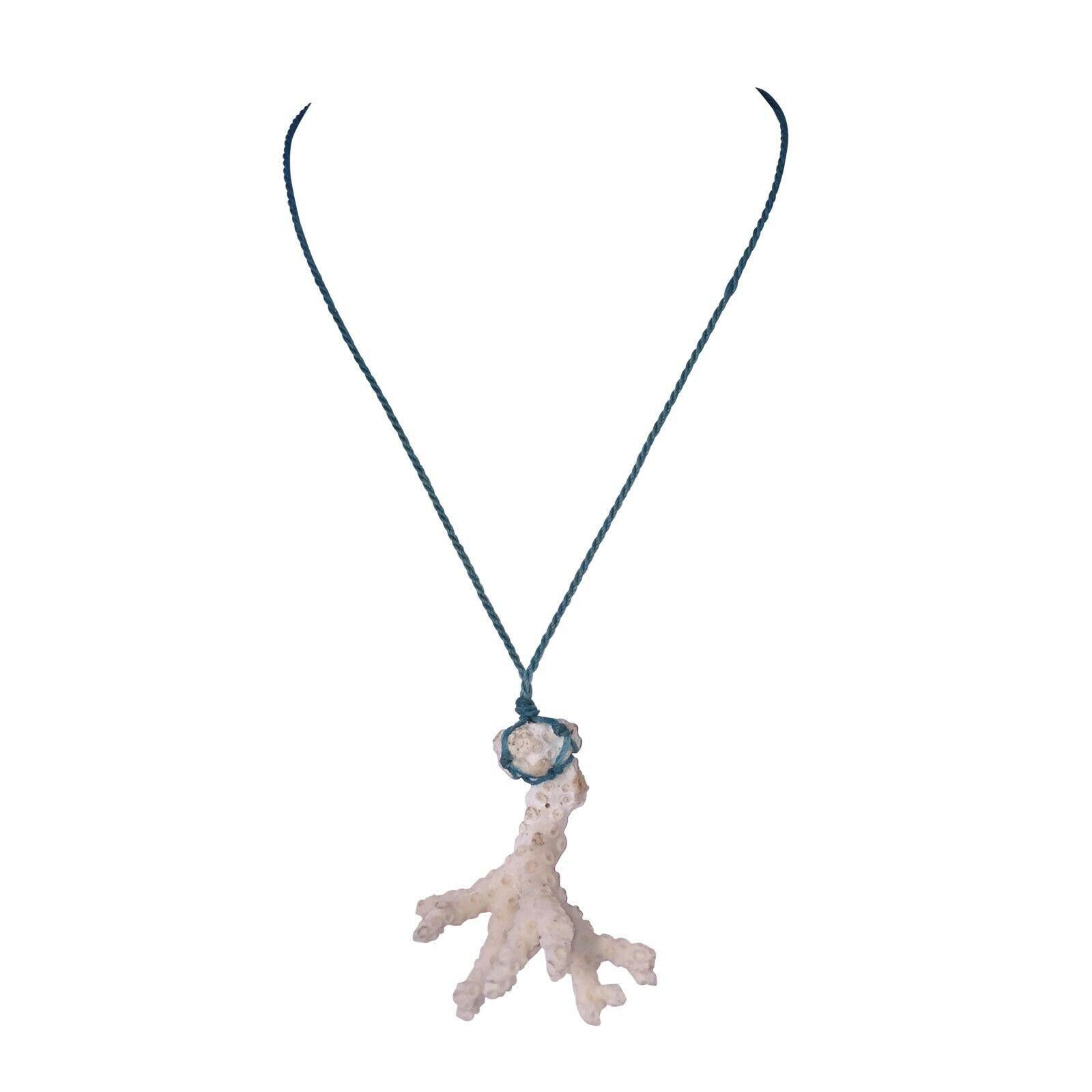 Designer Mexican White Branch Pendant Necklace with Blue Waxed Nylon Size ONE SIZE - 2 Thumbnail