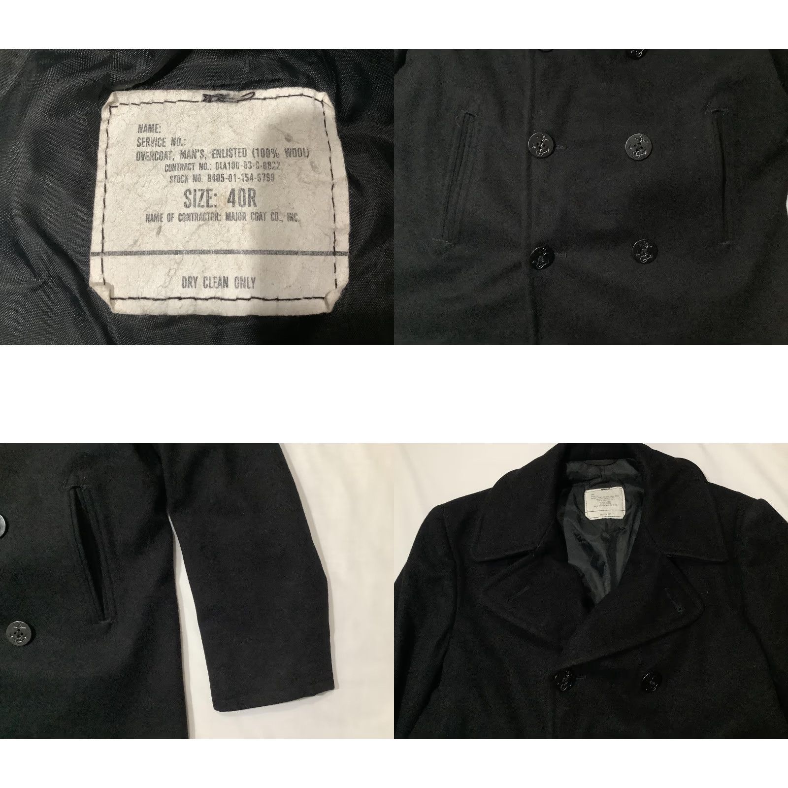 Doublet VINTAGE US Navy Pea Coat Mens 40R Black Wool Anchor Buttons Double Breasted 80s Size US XXS / EU 40 - 8 Thumbnail