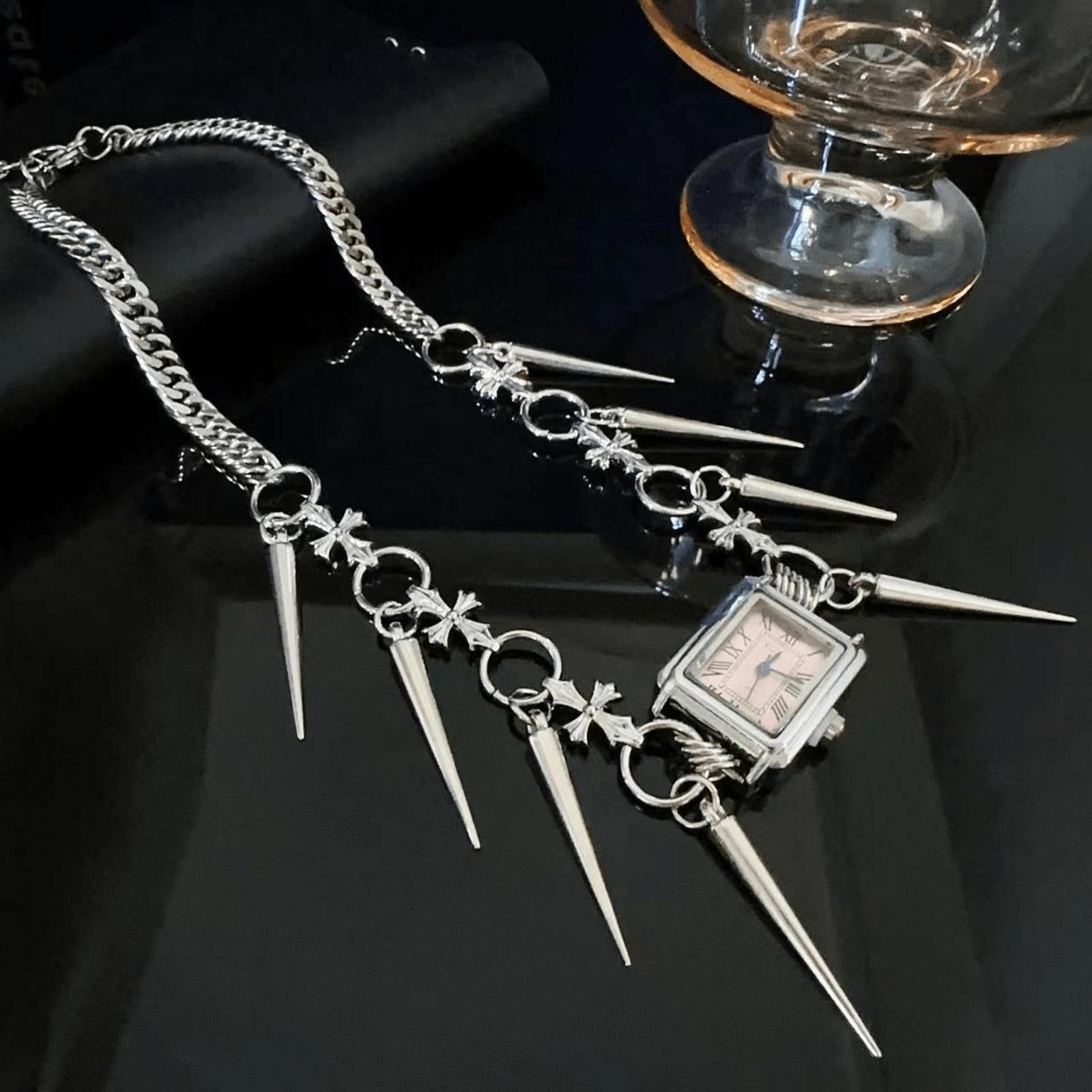 Jewelry Watch Decor Spike Choker Necklace Size ONE SIZE - 3 Thumbnail