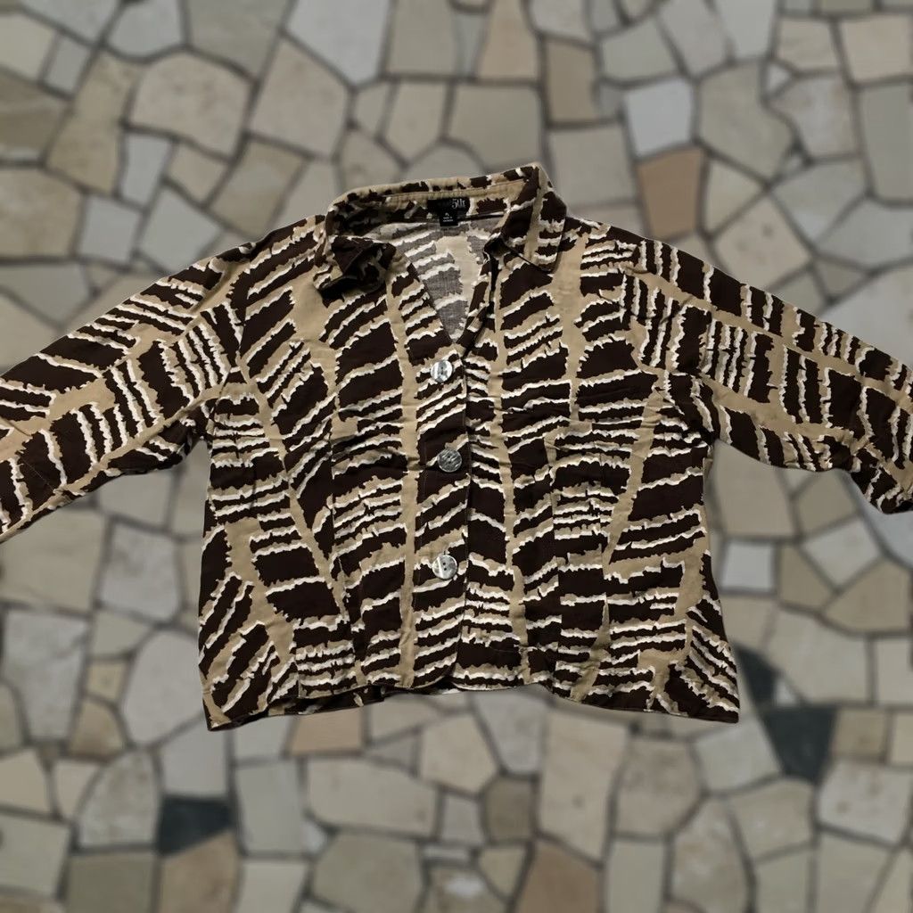 Vintage East 5th Shirt Women's PL brown beige Button-down Short Sleeve Size L / US 10 / IT 46 - 1 Thumbnail