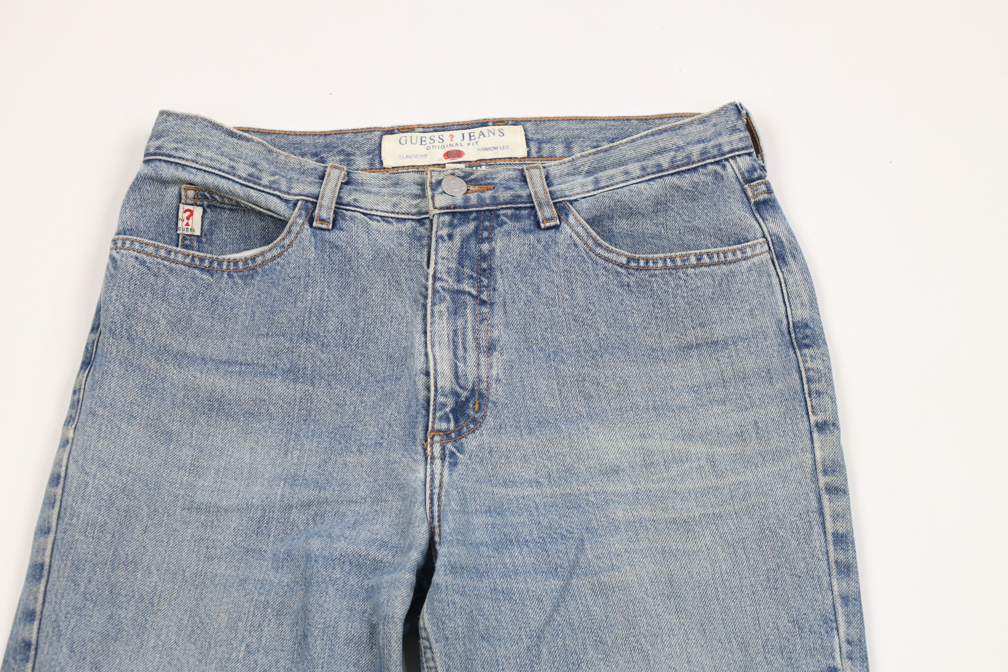 Guess × Vintage Vintage 90s Guess Jeans Narrow Leg Denim Jeans Blue Cotton Size US 31 - 2 Thumbnail