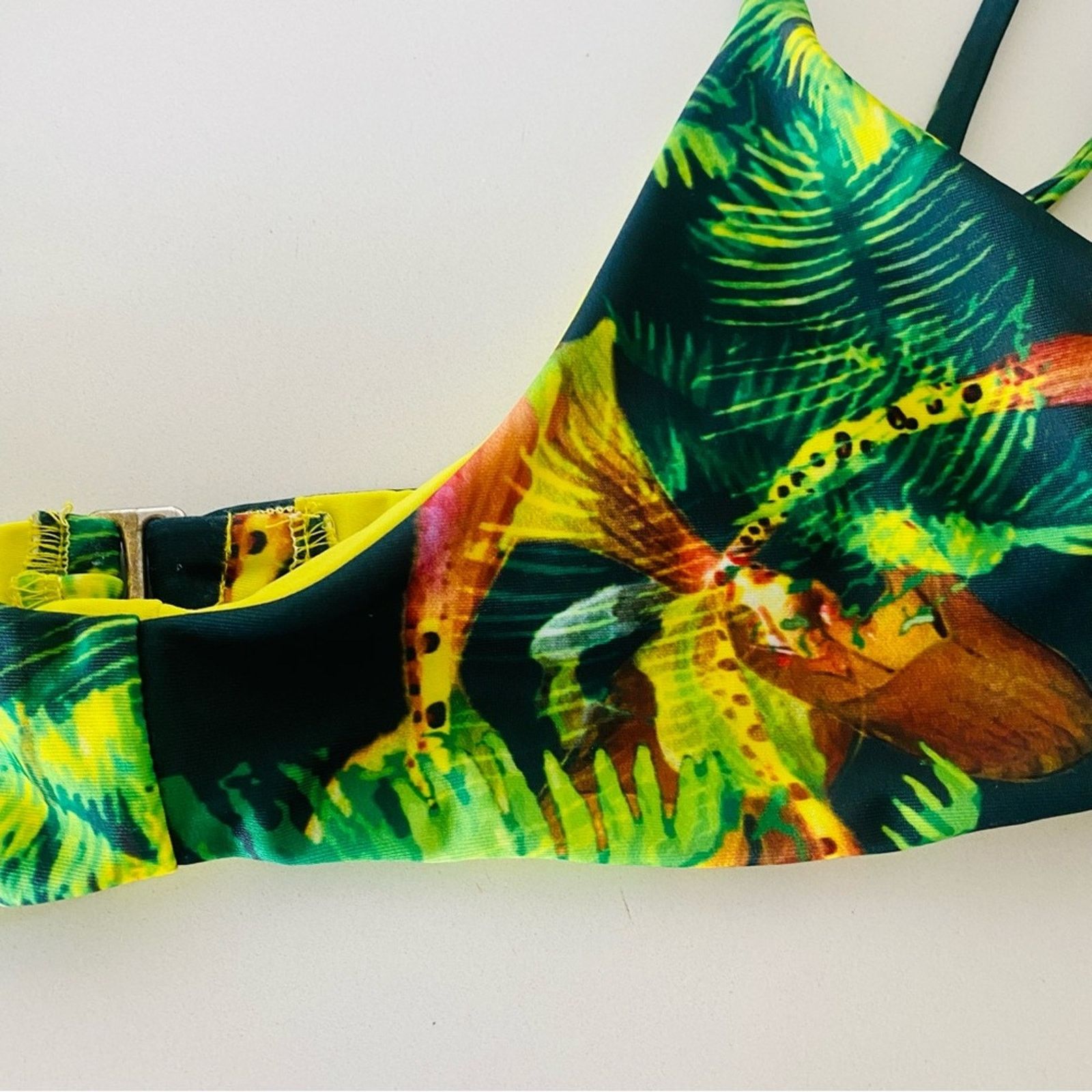 Beach Riot BEACH RIOT Green Blue Black Tropical Print Bikini Swim Top Size L / US 10 / IT 46 - 4 Thumbnail
