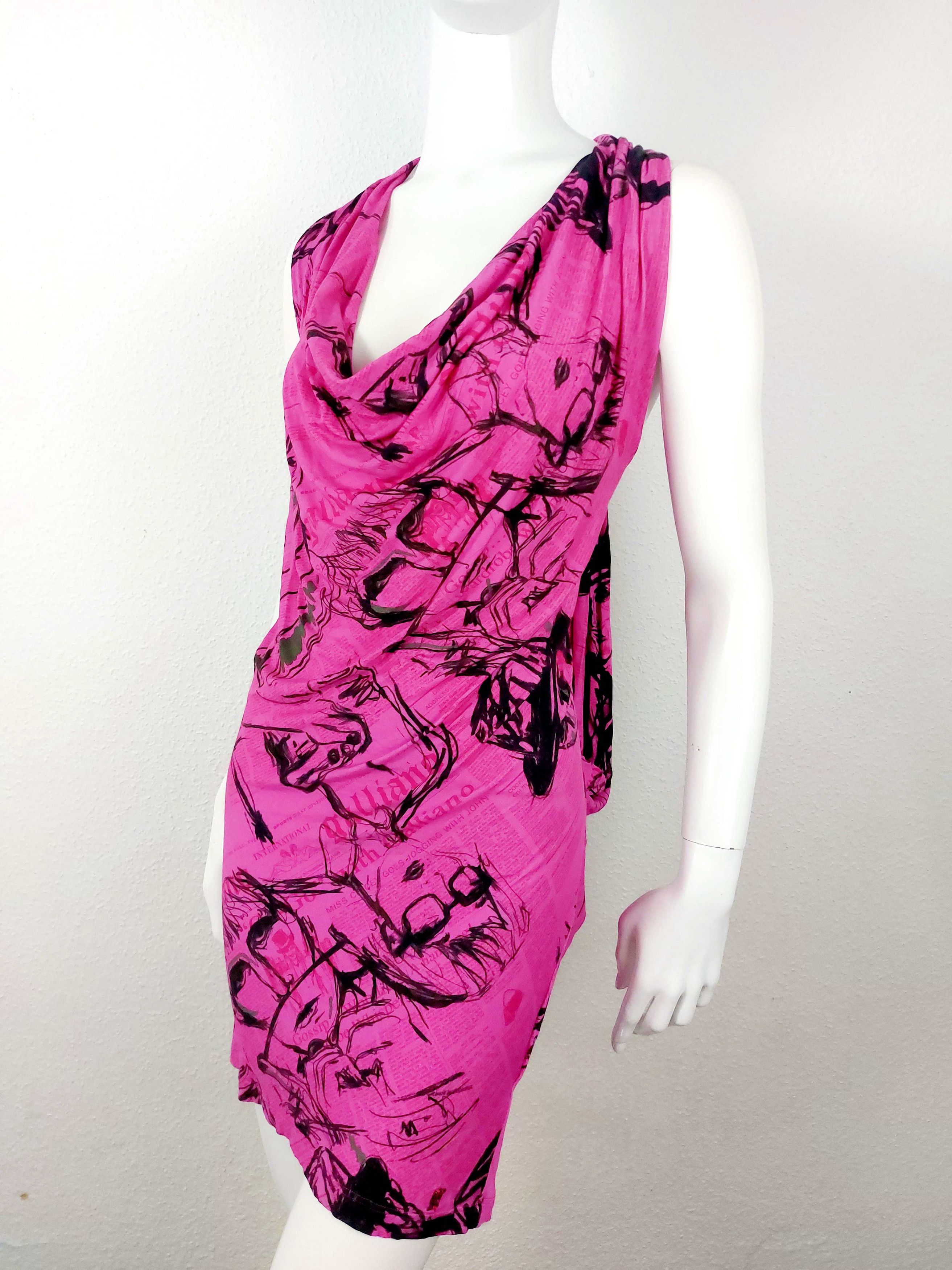 John Galliano John Galliano Pink Gazette Newspaper Sketch Face Pink Dress Size M / US 6-8 / IT 42-44 - 4 Thumbnail