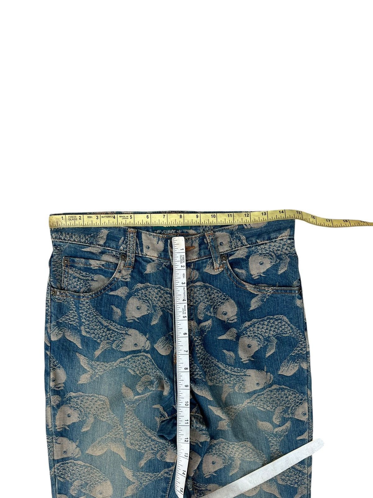 Karakuri Tamashii Mud Mash Mania Japan Embroidery Koi Fish Denim Flare Jeans Size US 29 - 2 Thumbnail