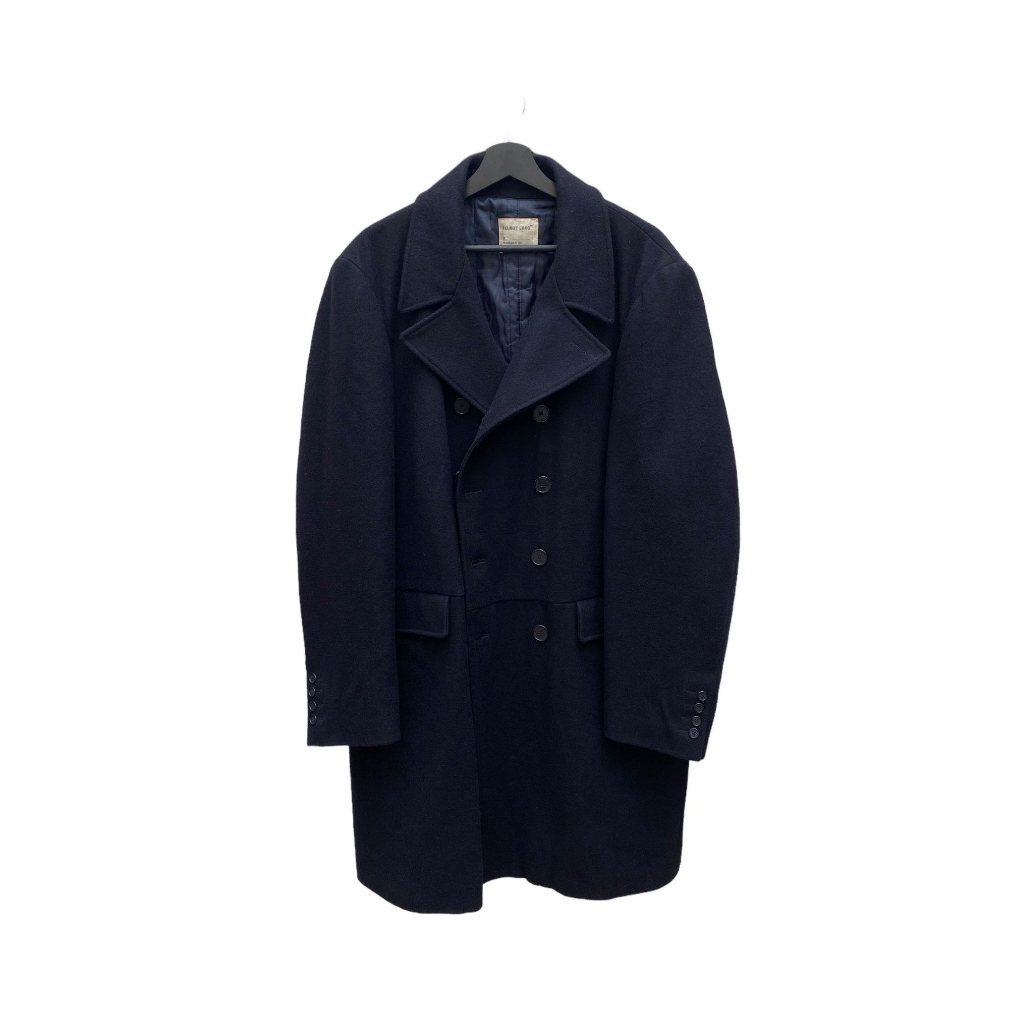 image of Helmut Lang 1997 Navy Wool Double Breasted Coat, Men's (Size Medium)