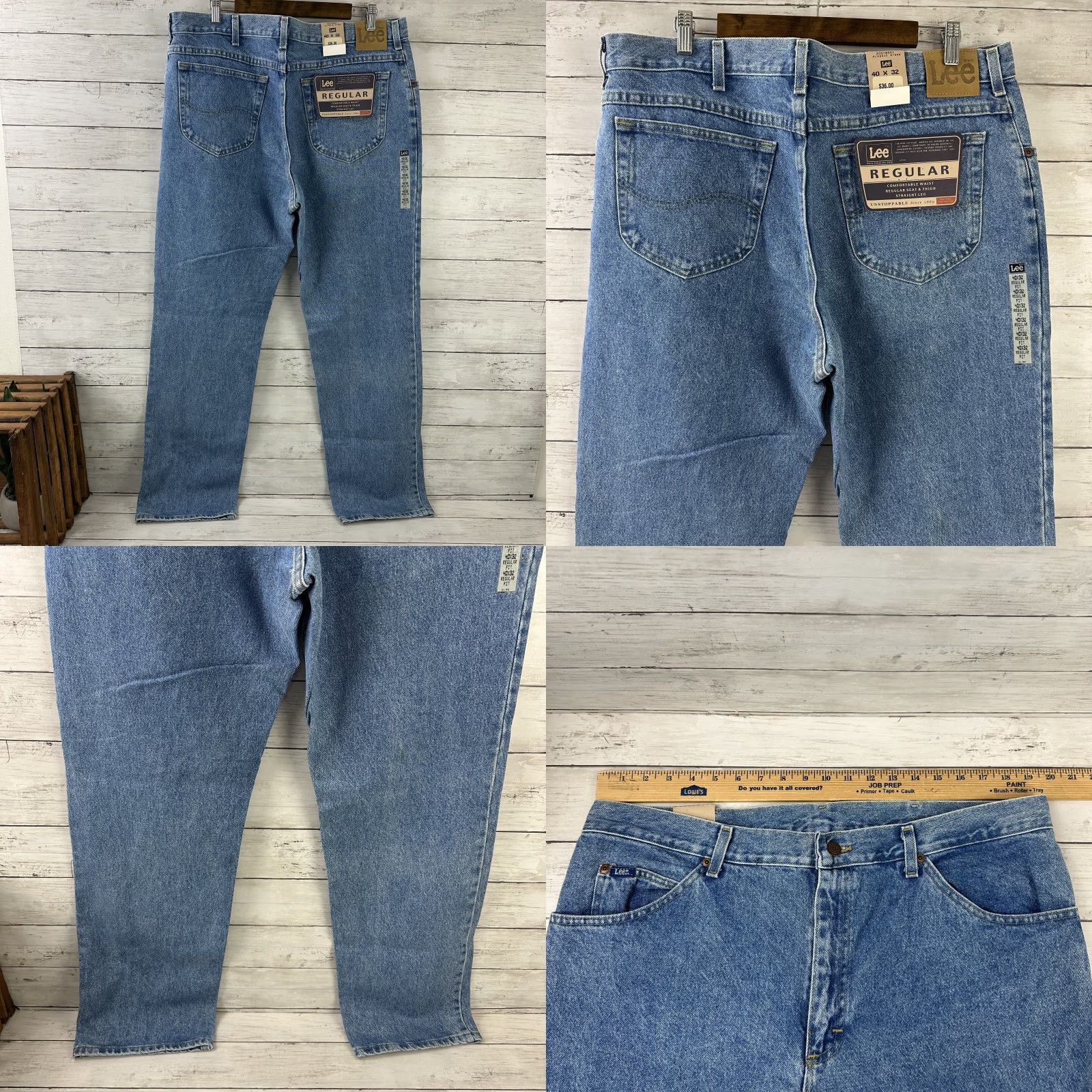 Lee VINTAGE LEE Jeans Regular Fit Straight Leg Stone Wash 40x32 Blue NWT Mens Jeans Size US 40 / EU 56 - 8 Thumbnail