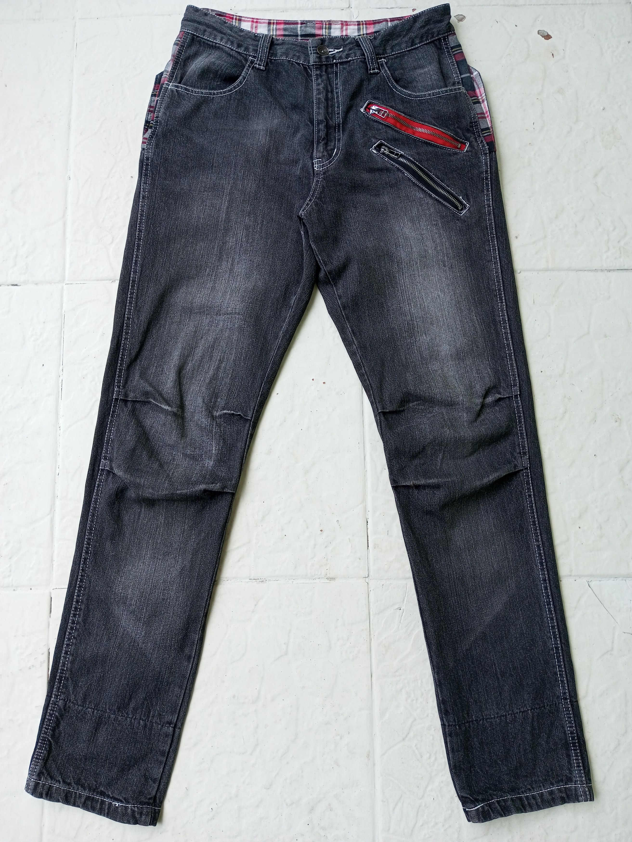 Japanese Brand Vtg Japanese Brand Tartan Layered Denim Pants Punk Style Size US 32 / EU 48 - 2 Thumbnail