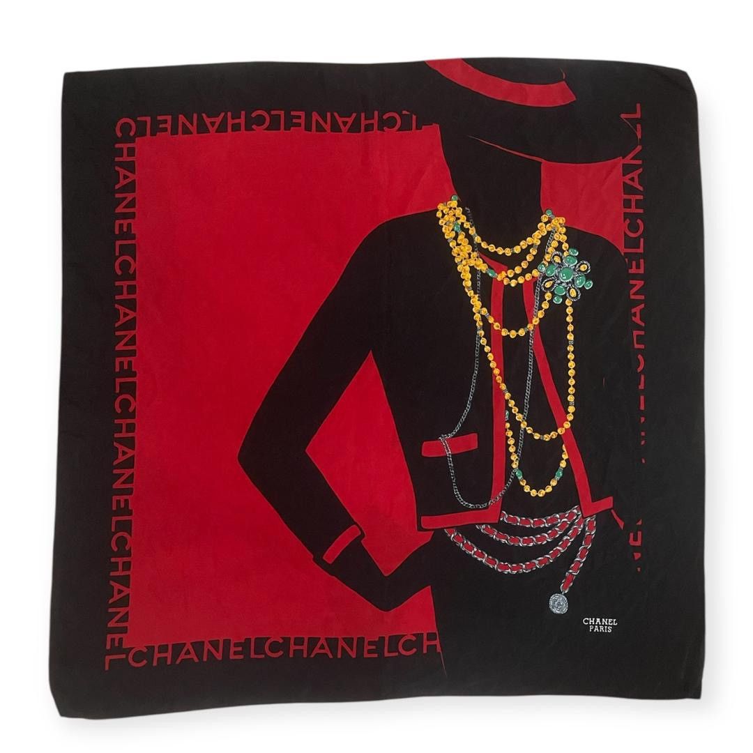 Chanel Chanel Silk Scarf Red and Black Color Size ONE SIZE - 1 Thumbnail