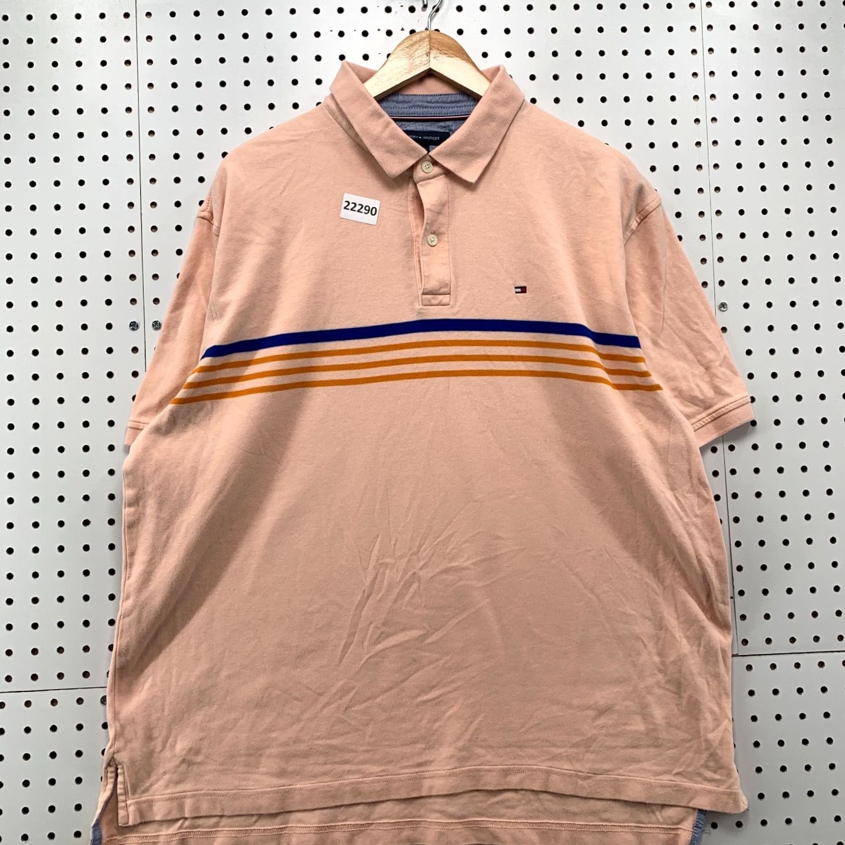 Tommy Hilfiger Tommy Hilfiger Polo Shirt Pink Blue Orange Striped Mens XL Classic Fit 25x28 Size US XL / EU 56 / 4 - 2 Thumbnail