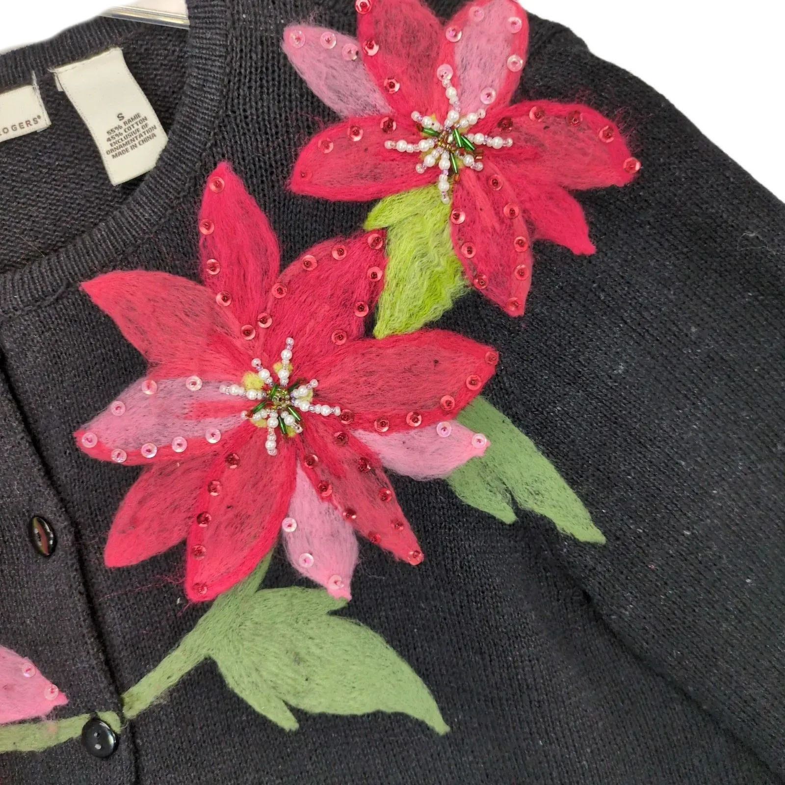 Other Kim Rogers Women's S Poinsettia Holiday Cardigan Sweater Size S / US 4 / IT 40 - 3 Thumbnail