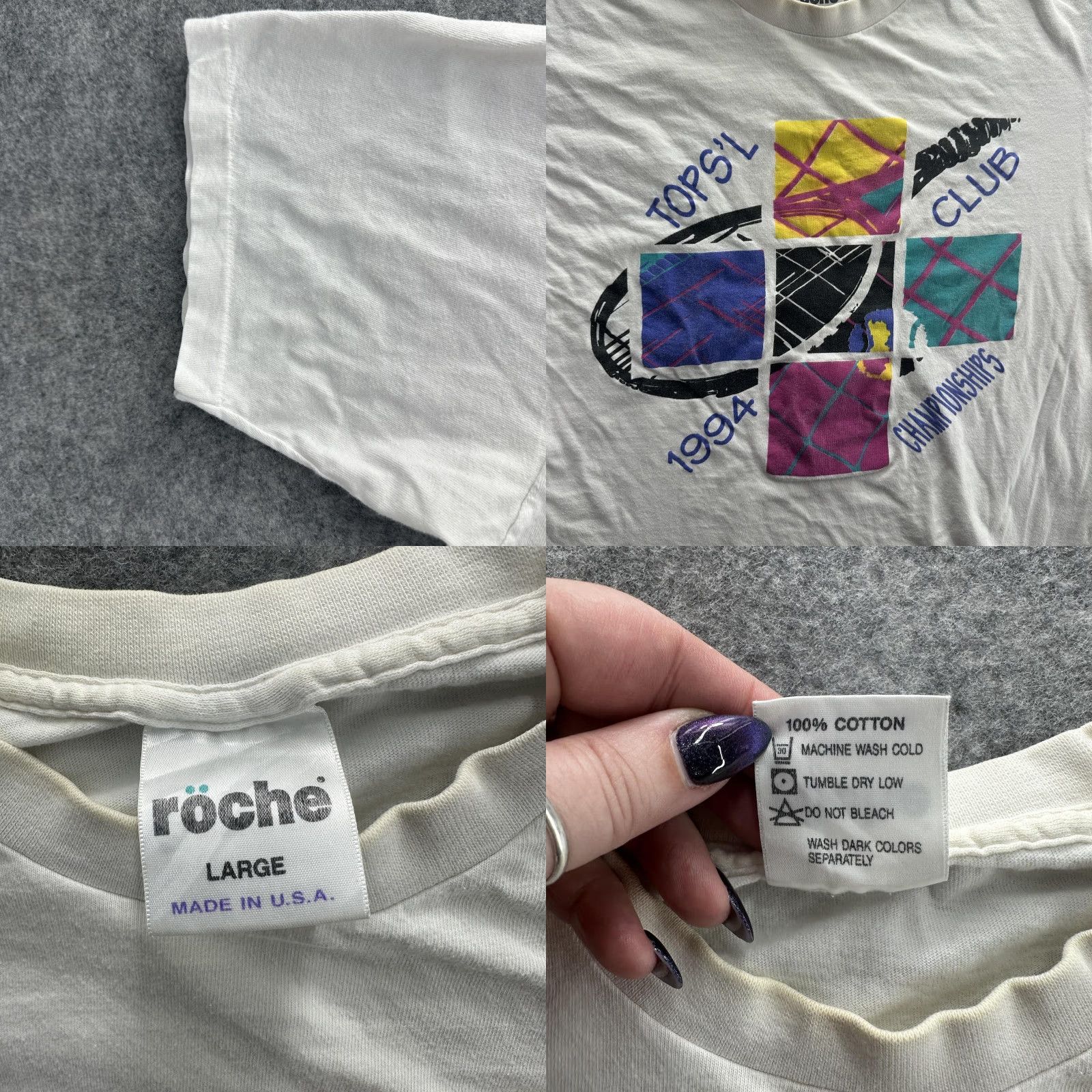Vintage VINTAGE Röche Shirt Mens Large White 90s TOPS'L Club Tennis Championships TCBY Graphic Print Retro Size US L / EU 52-54 / 3 - 8 Thumbnail