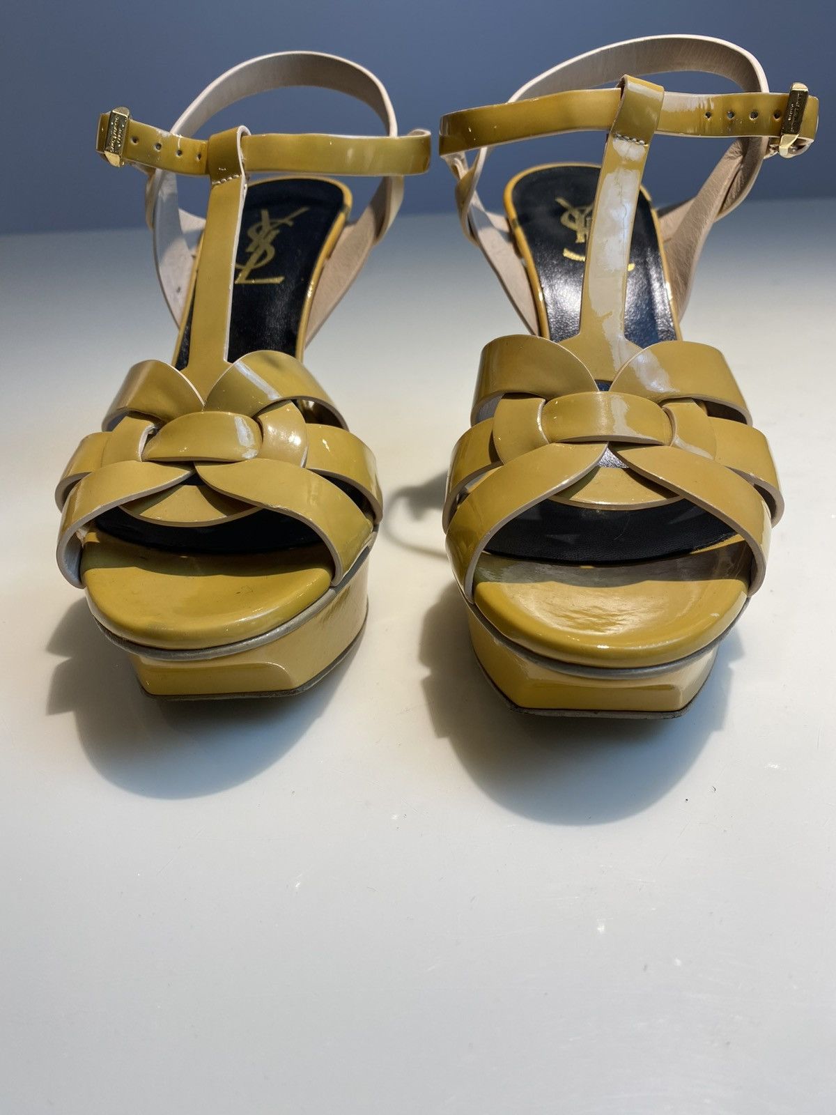 Yves Saint Laurent YSL Pastel Yellow Patent Leather Tribute Heels Size US 5 / IT 35 - 5 Thumbnail