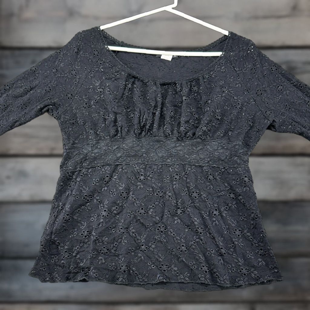 Vintage VINTAGE Ing Lace Top Womens 1X Black Long Sleeve Floral Embroidered USA Y2K Blouse Mens Womens Size XL / US 12-14 / IT 48-50 - 1 Thumbnail