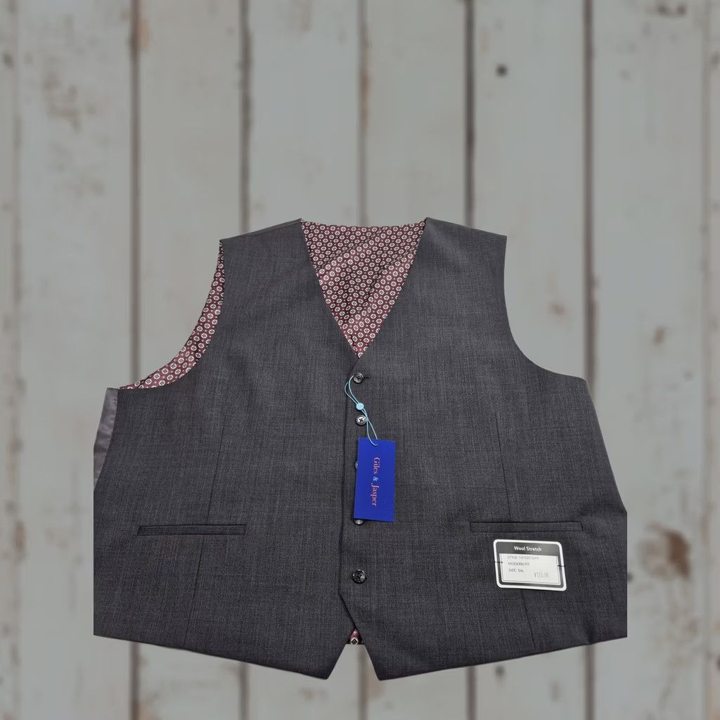 Vintage Giles & Jasper Suit Vest Mens 54 Gray Wool Stretch Modern Fit NWT Big & Tall Size 54R - 1 Thumbnail