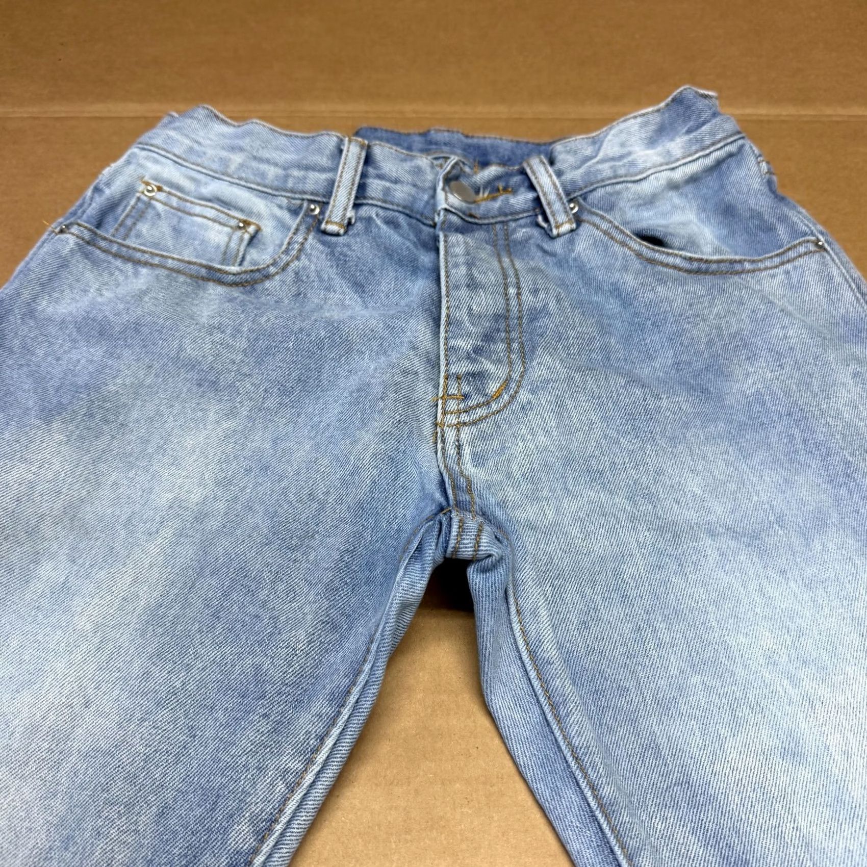 MNML Mnml Jeans Mens 28x31 Blue Light Wash Straight Leg Denim Distressed Raw Hem Size US 28 / EU 44 - 6 Thumbnail