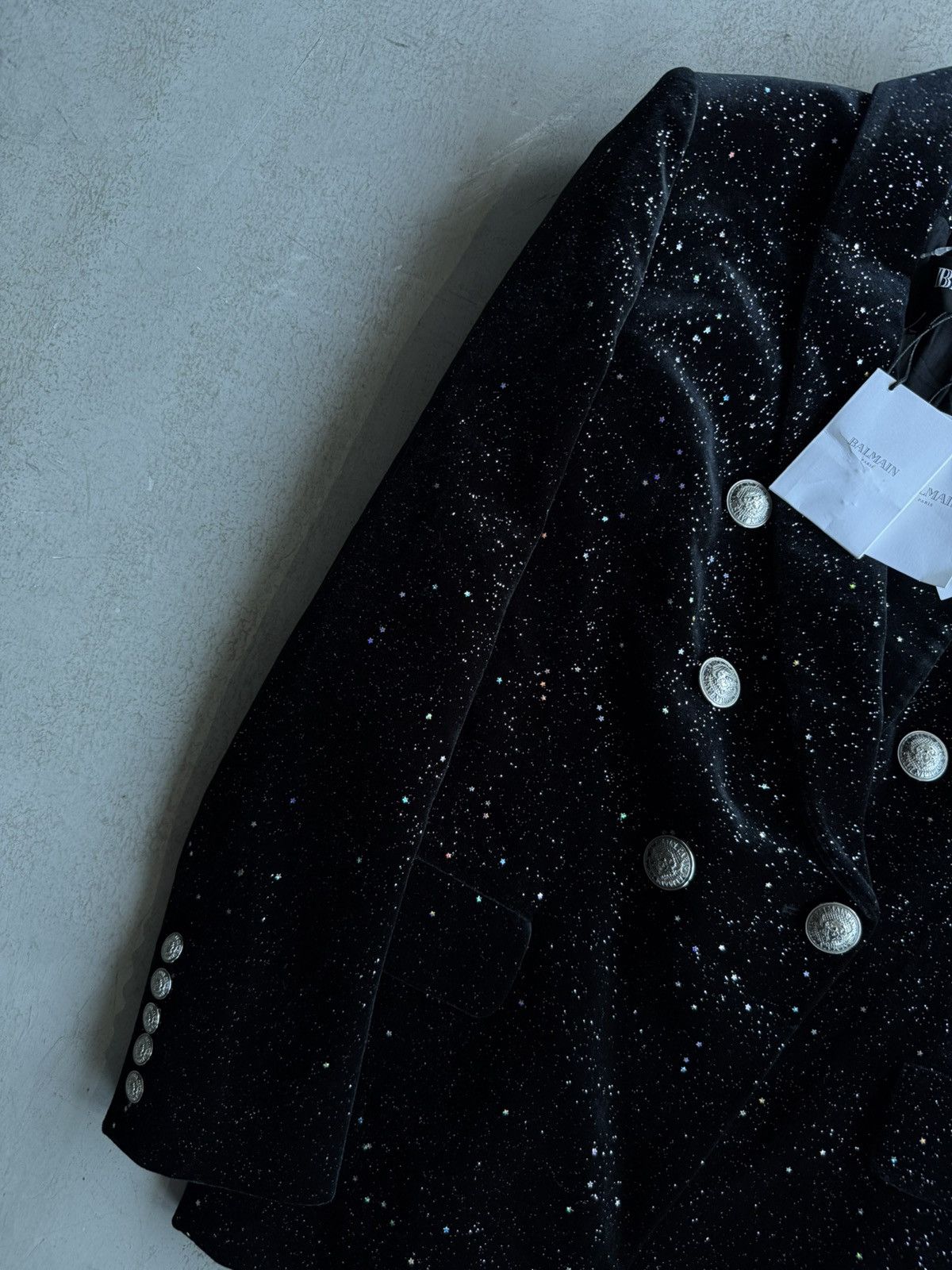 Balmain Balmain - Black Stardust Double Breasted Velvet Coat Size XS / US 0-2 / IT 36-38 - 3 Thumbnail