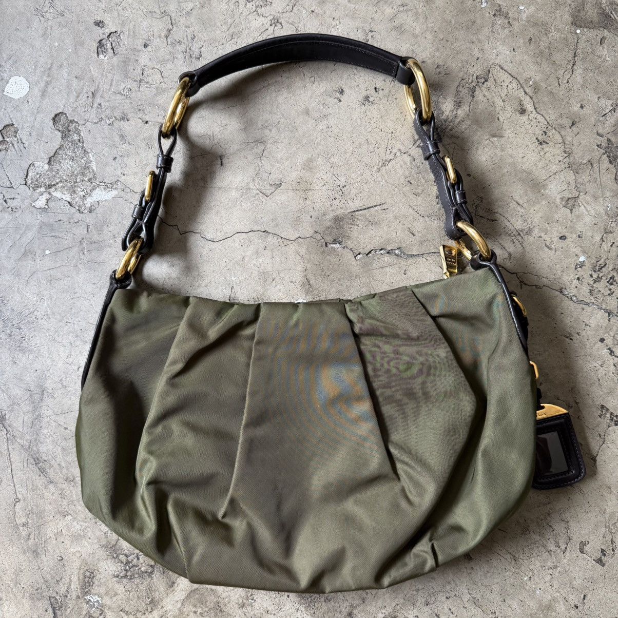 Prada Prada - Tessuto Nylon Vitello Daino Hobo Bag Olive Green Size ONE SIZE - 2 Thumbnail