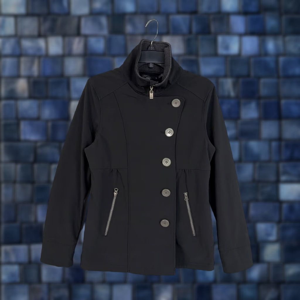 Prana VINTAGE PrAna Jacket Womens Medium Black Softshell Asymmetrical Button Zip Pockets Coat Size M / US 6-8 / IT 42-44 - 1 Thumbnail