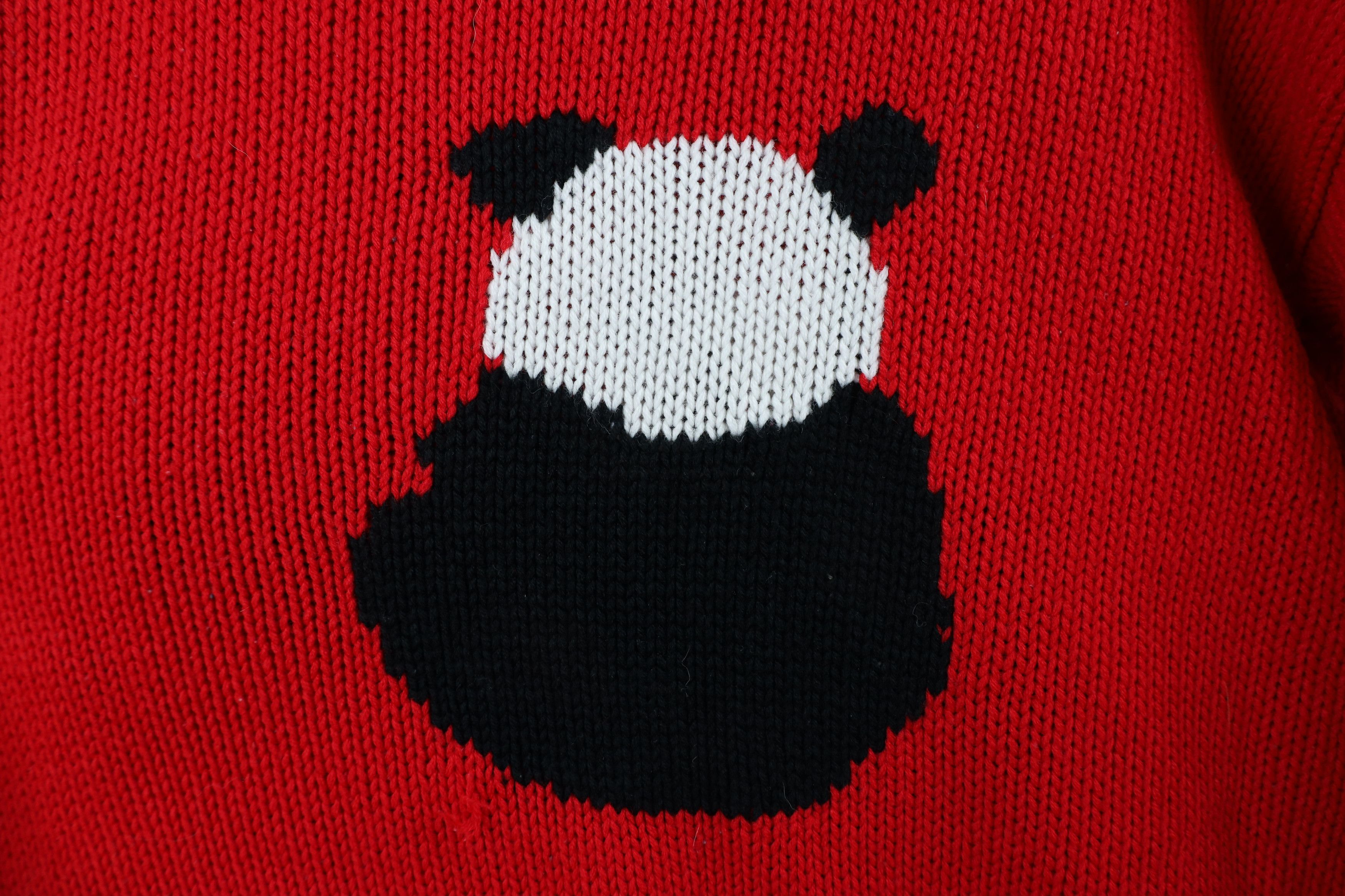 Vintage Vintage 90s Streetwear Panda Bear Knit Crewneck Sweater Red Size 3XL / US 20-22 - 10 Thumbnail