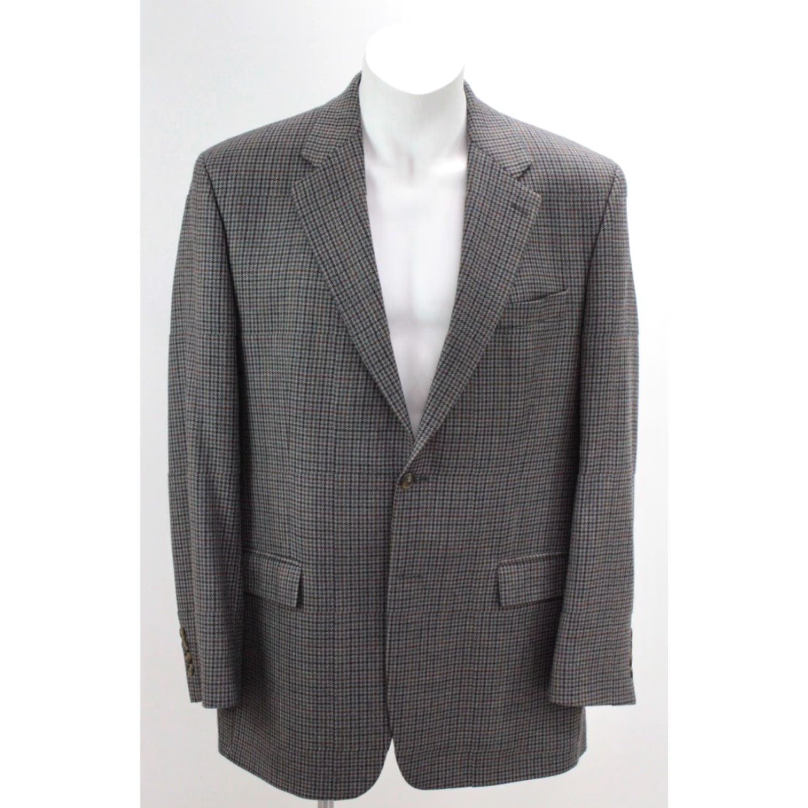 Chaps Chaps Ralph Lauren Blazer Men 44L Gray Lambswool Houndstooth Jacket Business Formal Party/Cocktail Travel Wedding Mens Size 44R - 2 Thumbnail