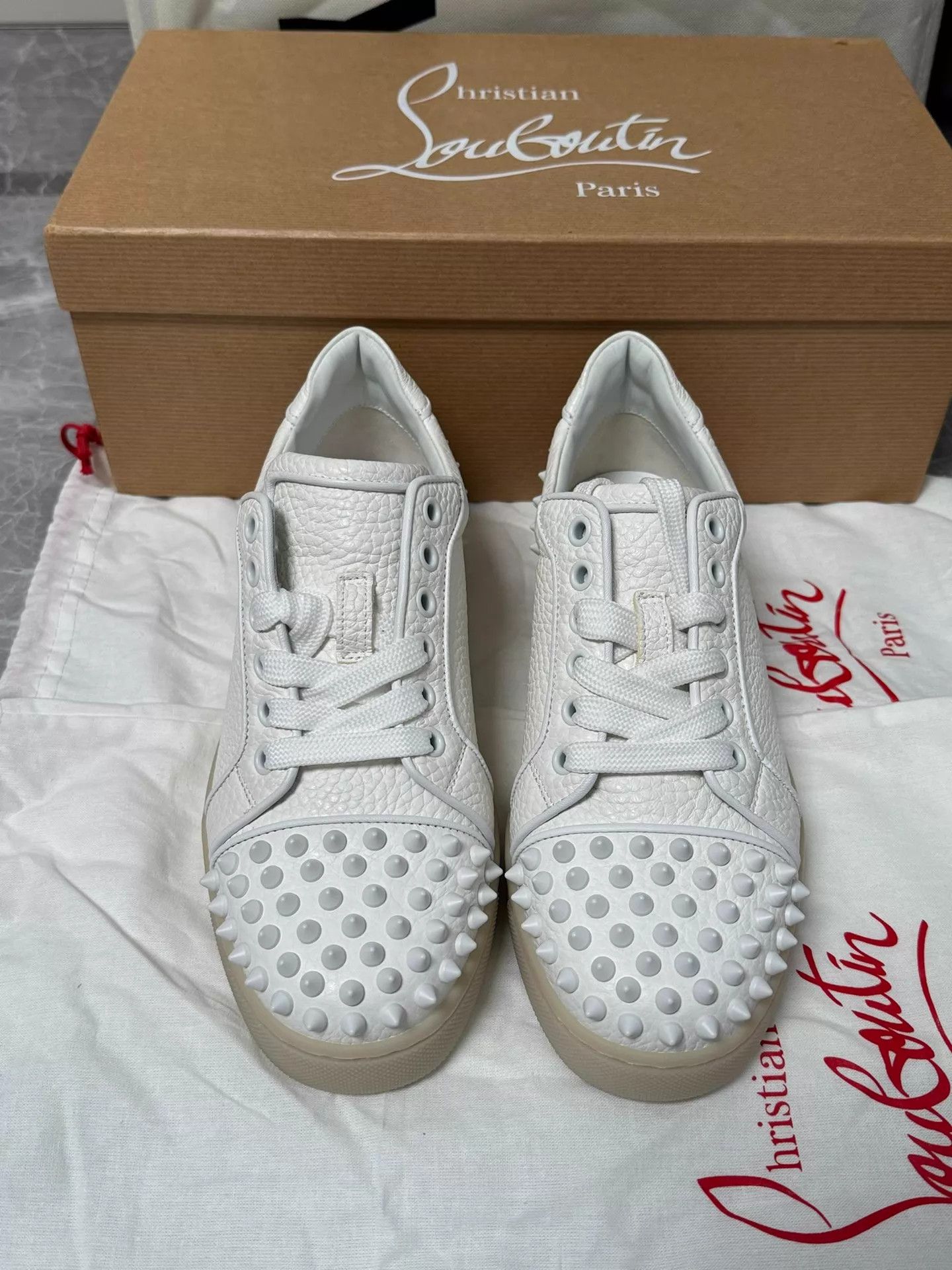 Christian Louboutin Christian Louboutin White Leather Studded 36 Sneakers Size US 5.5 / IT 35.5 - 2 Thumbnail